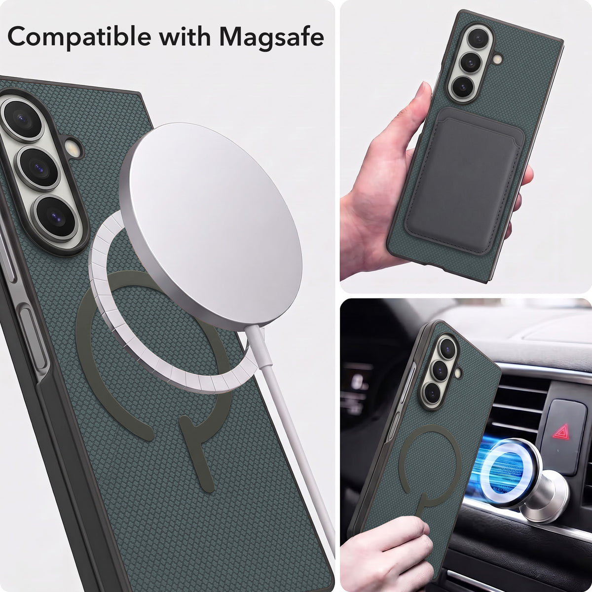 For Samsung Galaxy Z Fold 7 Premium Magnetic Back Cover Case (MagSafe Compatible | 180° Folding Design | Soft Microfiber Inner Lining | Textured Blue Finish)