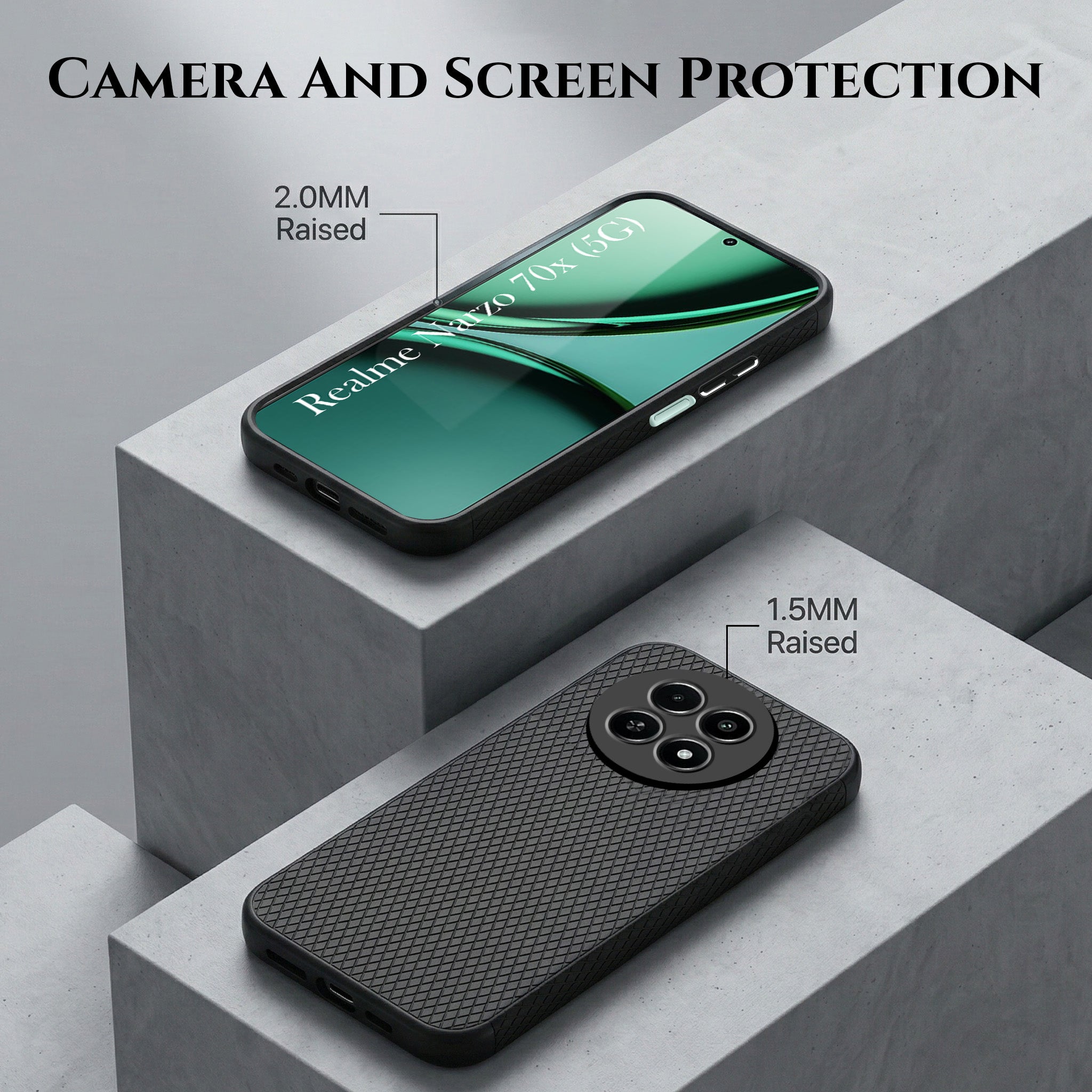 For Realme Narzo 70x 5G Combo with Back Cover and 9H Tempered Glass (Liquid Silicone | Camera Protection | Oleophobic Coating Screen Glass)