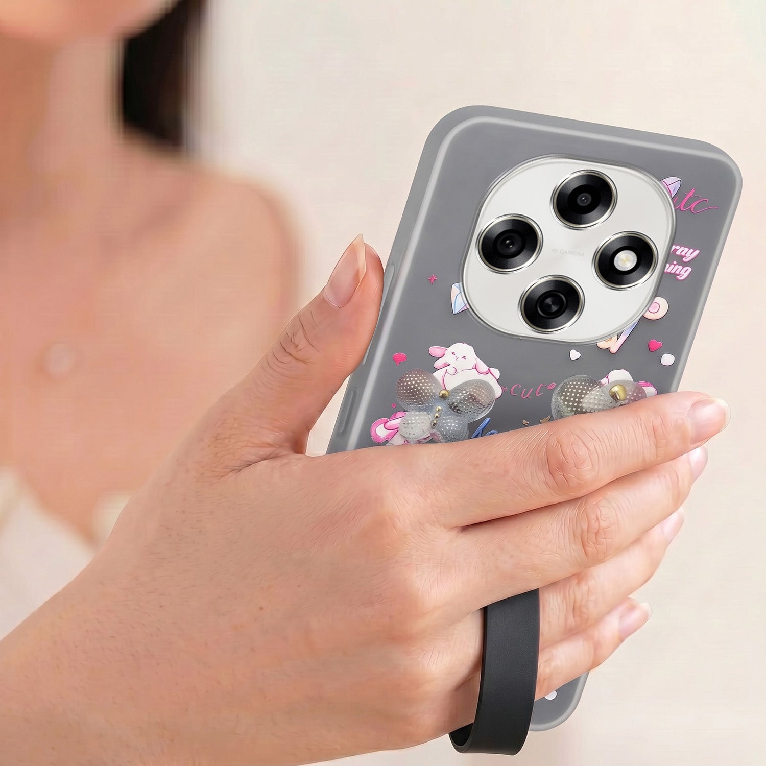 For Oppo F31 Pro Back Cover Case (3D Cute Heart Strap Holder | Camera Protection | Designer Girls Print)