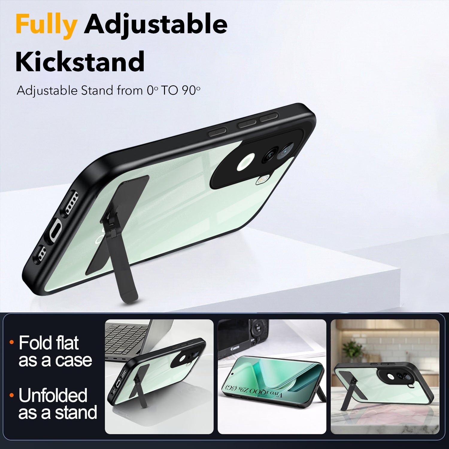 For Vivo iQOO Z9s Back Cover Case (Built-in Stand | Lifetime Anti Yellow | Kickstand Shockproof | Camera Protection | MagSafe Compatible)
