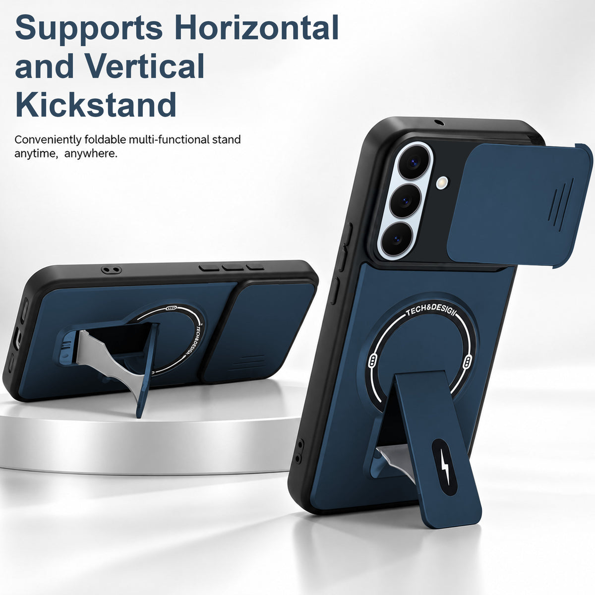 For Samsung Galaxy S26 5G Back Case Cover Metallic (Hybrid Armor Kickstand | Sliding Shutter Camera Protection | MagSafe Compatible)