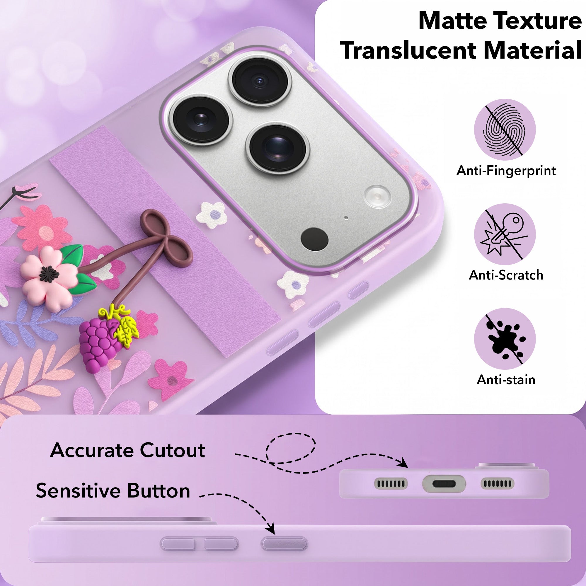 For Apple iPhone 17 Pro Back Cover Case (3D Cute Cartoons | Hard Back Side Soft | Matte Premium Finish | HD Printing)