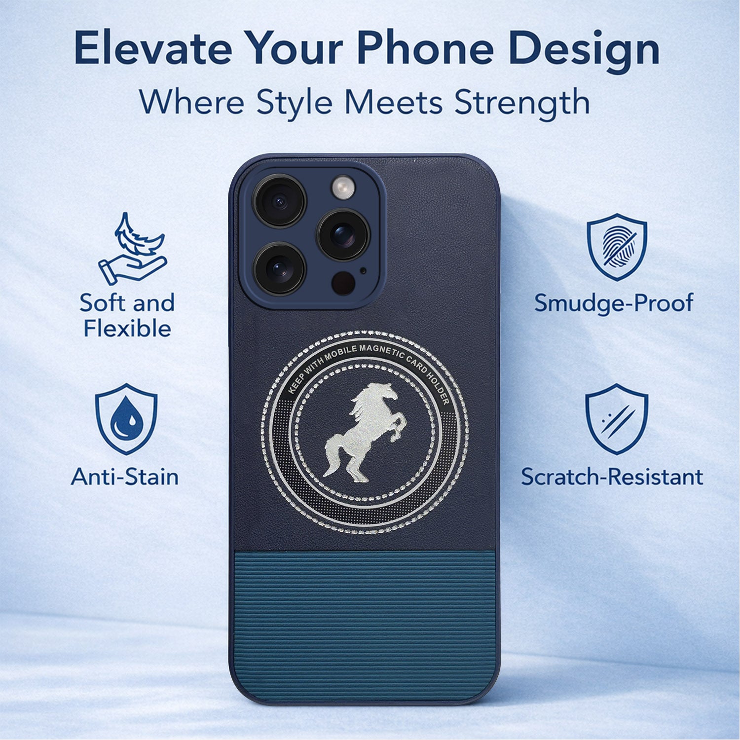 For Apple iPhone 15 Pro Max Back Cover Case PU Leather Finish (Professional Minimalist Texture | MagSafe Compatile | Camera Protection | Sleek Sober Formal)