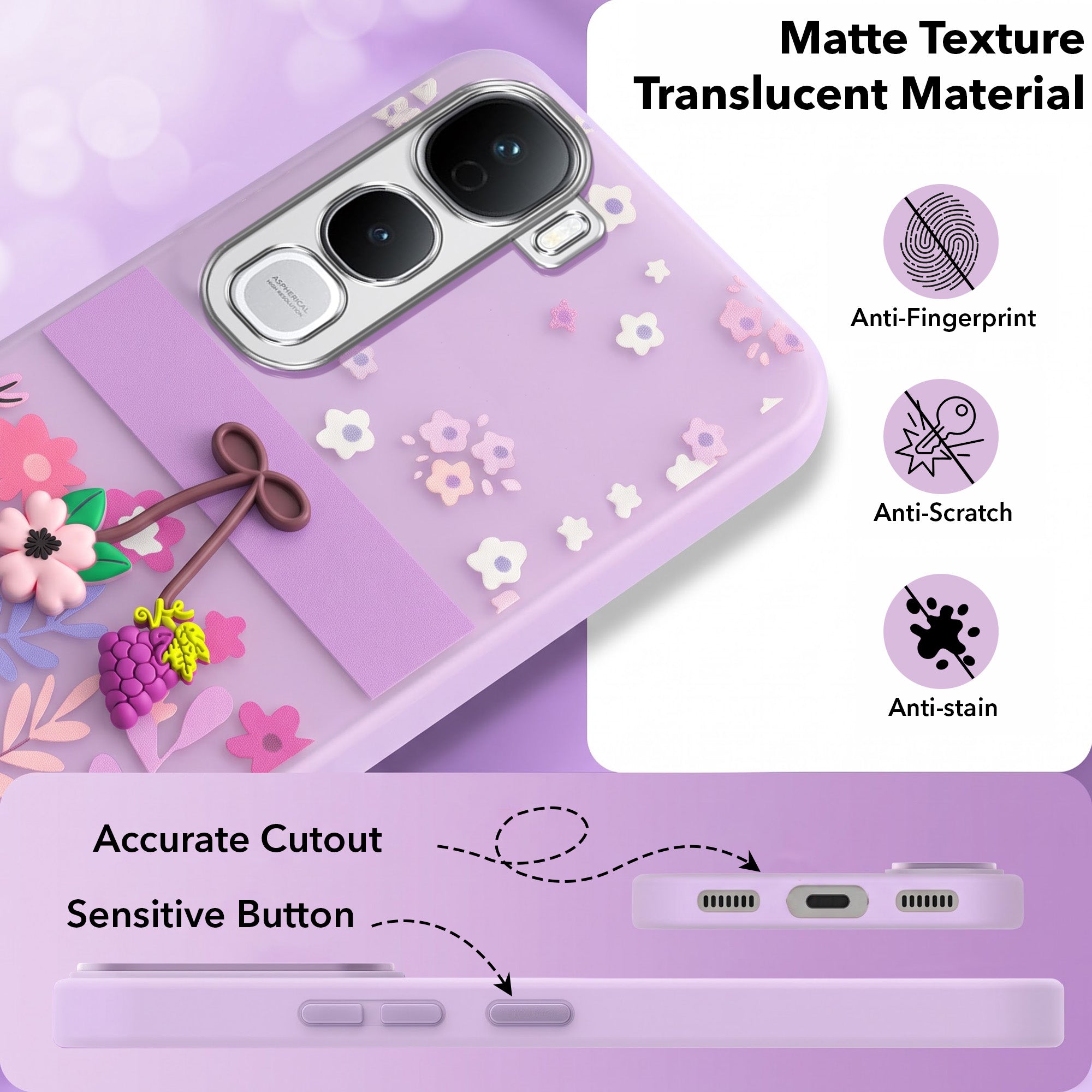 For Vivo Y400 Pro Back Cover Case (3D Cute Cartoons | Hard Back Side Soft | Matte Premium Finish | HD Printing)