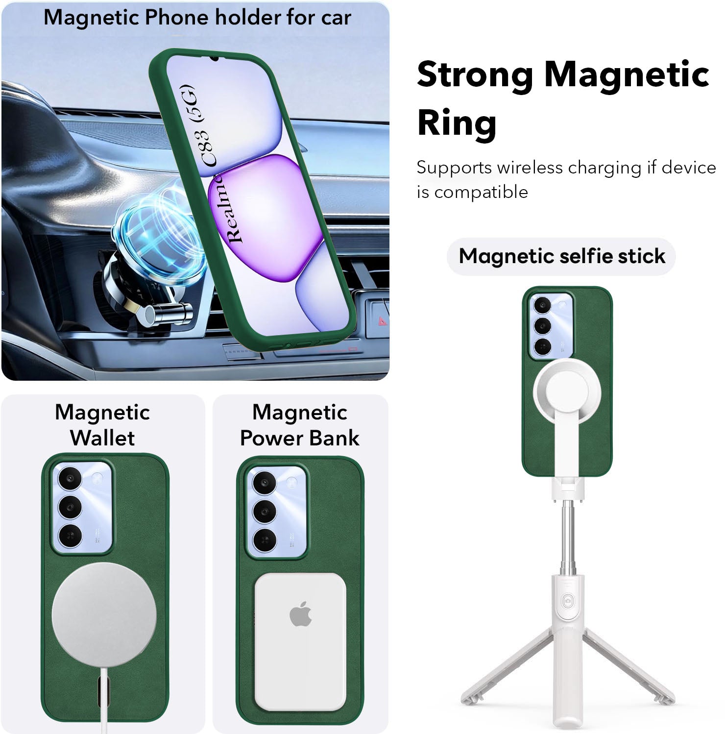 For Realme C83 5G Back Cover Case Leather Finish (MagSafe Compatible Wireless Charging | Soft Touch | Camera Bump Protection)