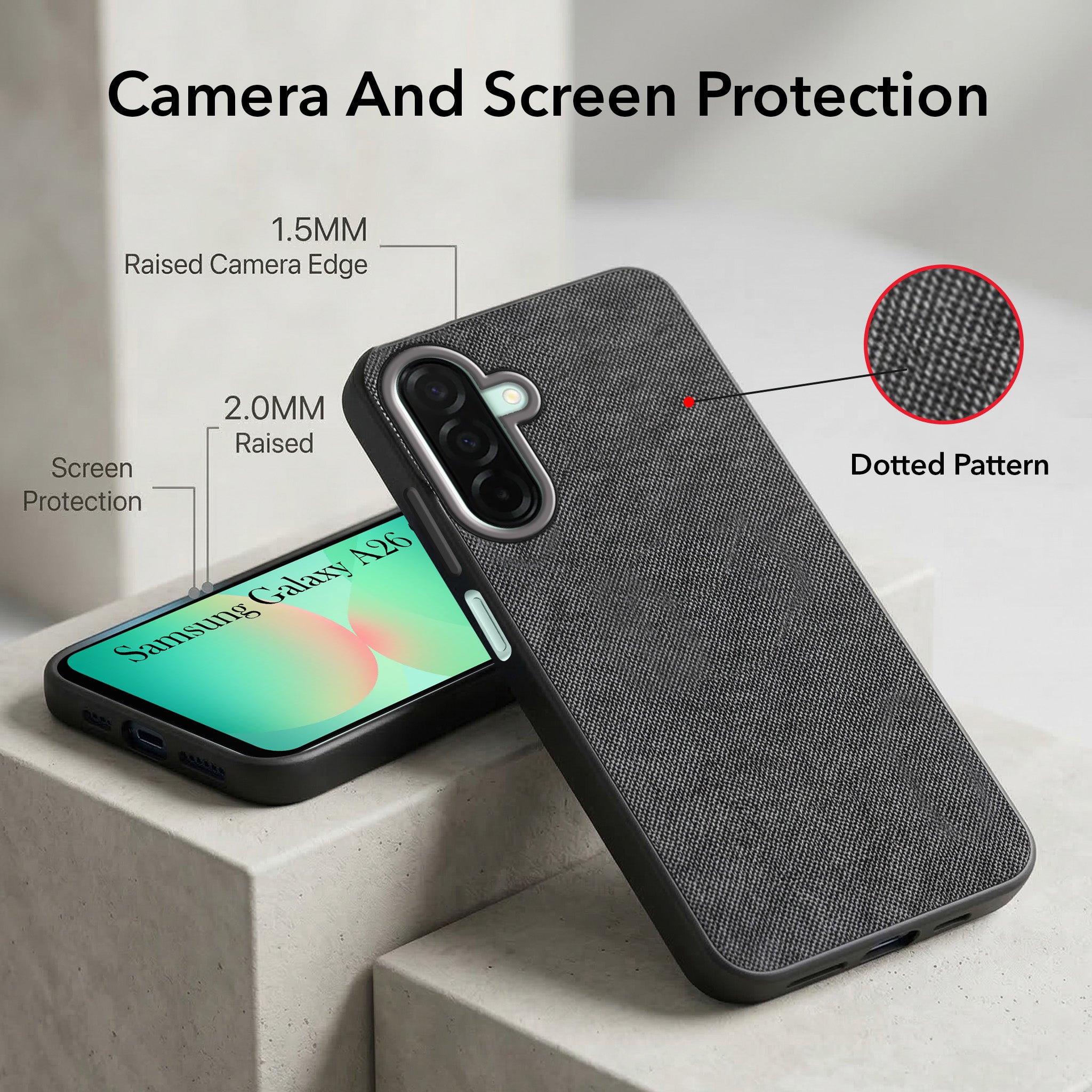 For Samsung Galaxy A26 5G Combo (Textured Grip Design | Micro-Fiber Cloth Inside | Oleophobic Coating Screen Glass)