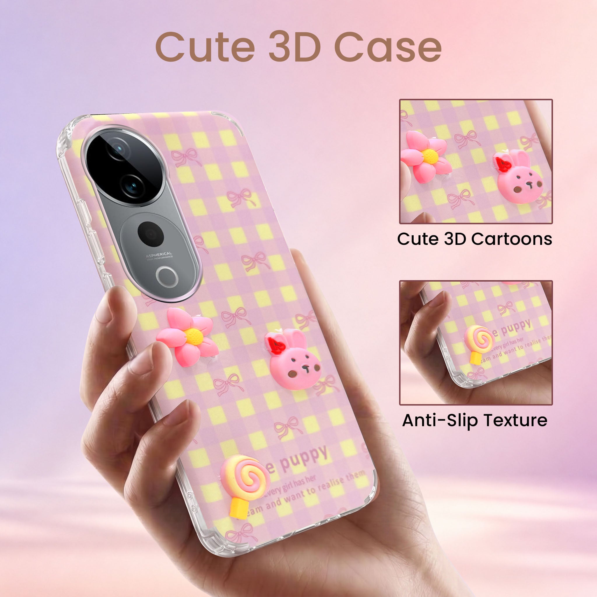 For Vivo T3 Ultra Back Cover Case (3D Cute Cartoons | Hard Back Side Soft | Matte Premium Finish | HD Printing)