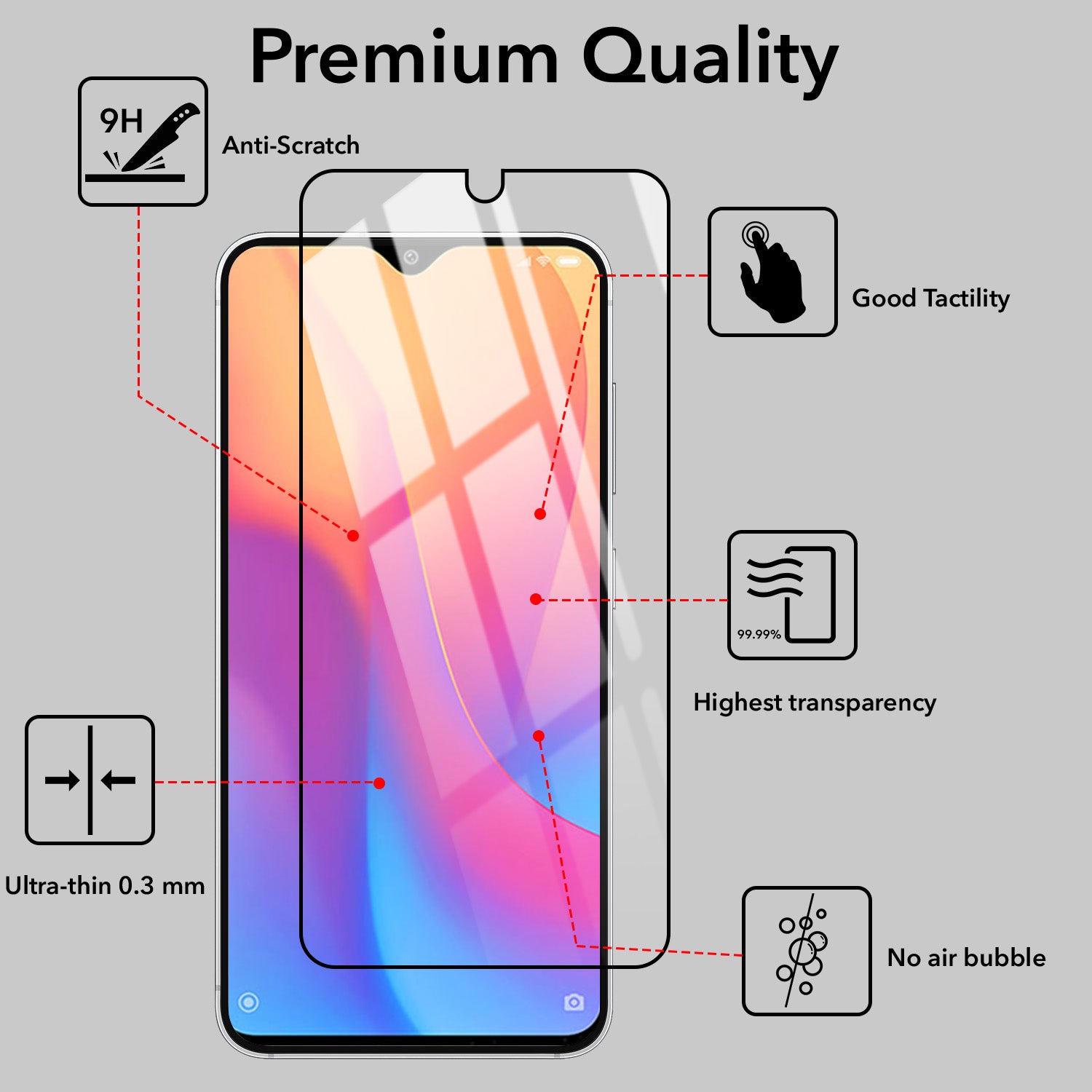 (Pack of 2) Tempered Glass For Redmi 8A Military-Grade Gorilla Screen Protector With Installation Kit | Shatterproof, Full Coverage, HD Clear, Scratch Resistant