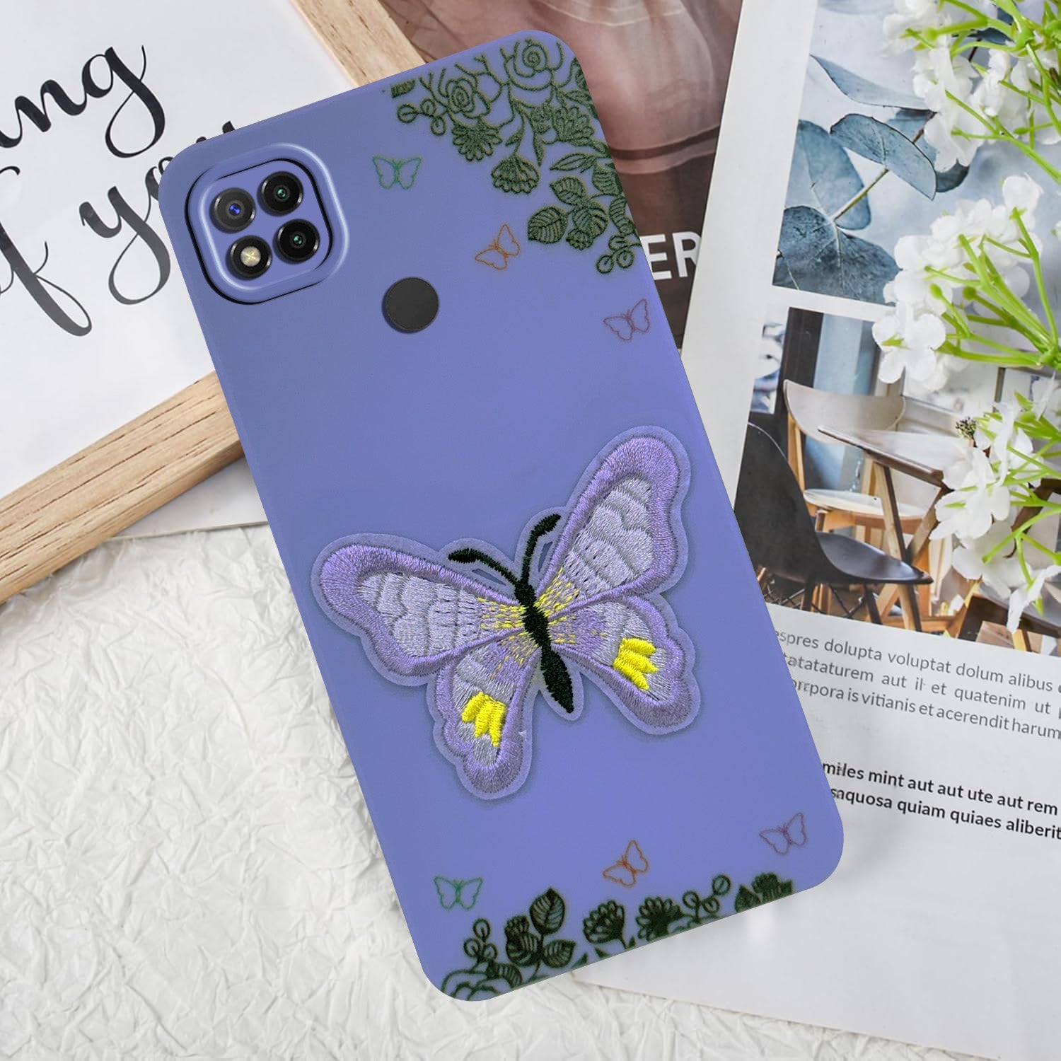 For Redmi 9C Back Cover Case (Soft Butterfly Embroidery | Women Teen Girls | Camera Protection| Matte Silicone)