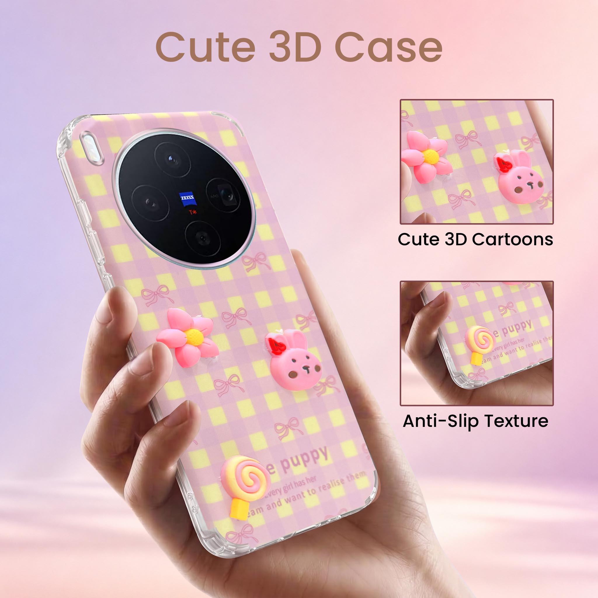 For Vivo X300 5G Back Cover Case (3D Cute Cartoons | Hard Back Side Soft | Matte Premium Finish | HD Printing)