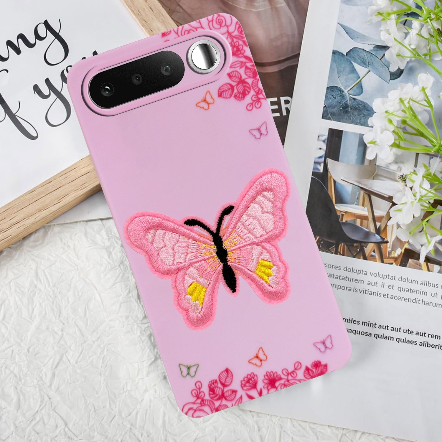 For Realme 16 Back Cover Case (Soft Butterfly Embroidery | Women Teen Girls | Camera Protection| Matte Silicone)
