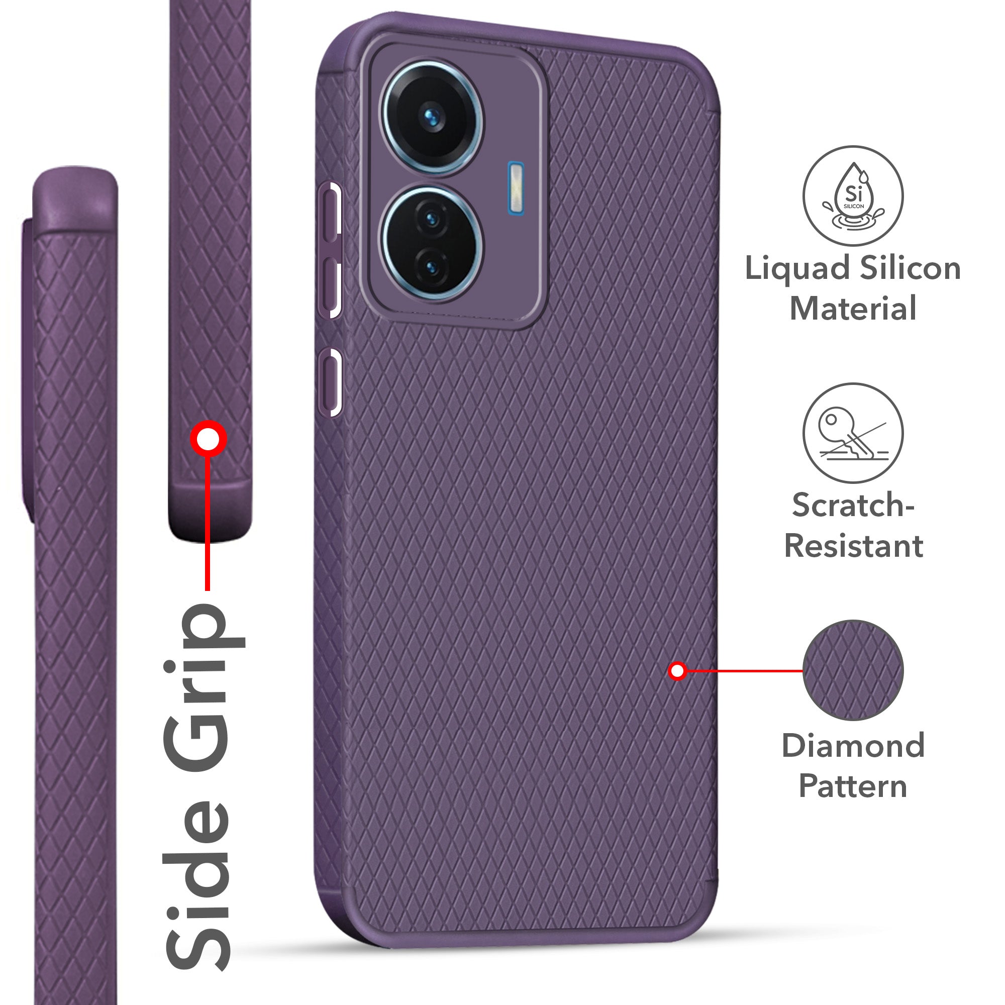 For Vivo T1 44W Back Cover Case (Liquid Silicone | Side Grip | Camera Protection)