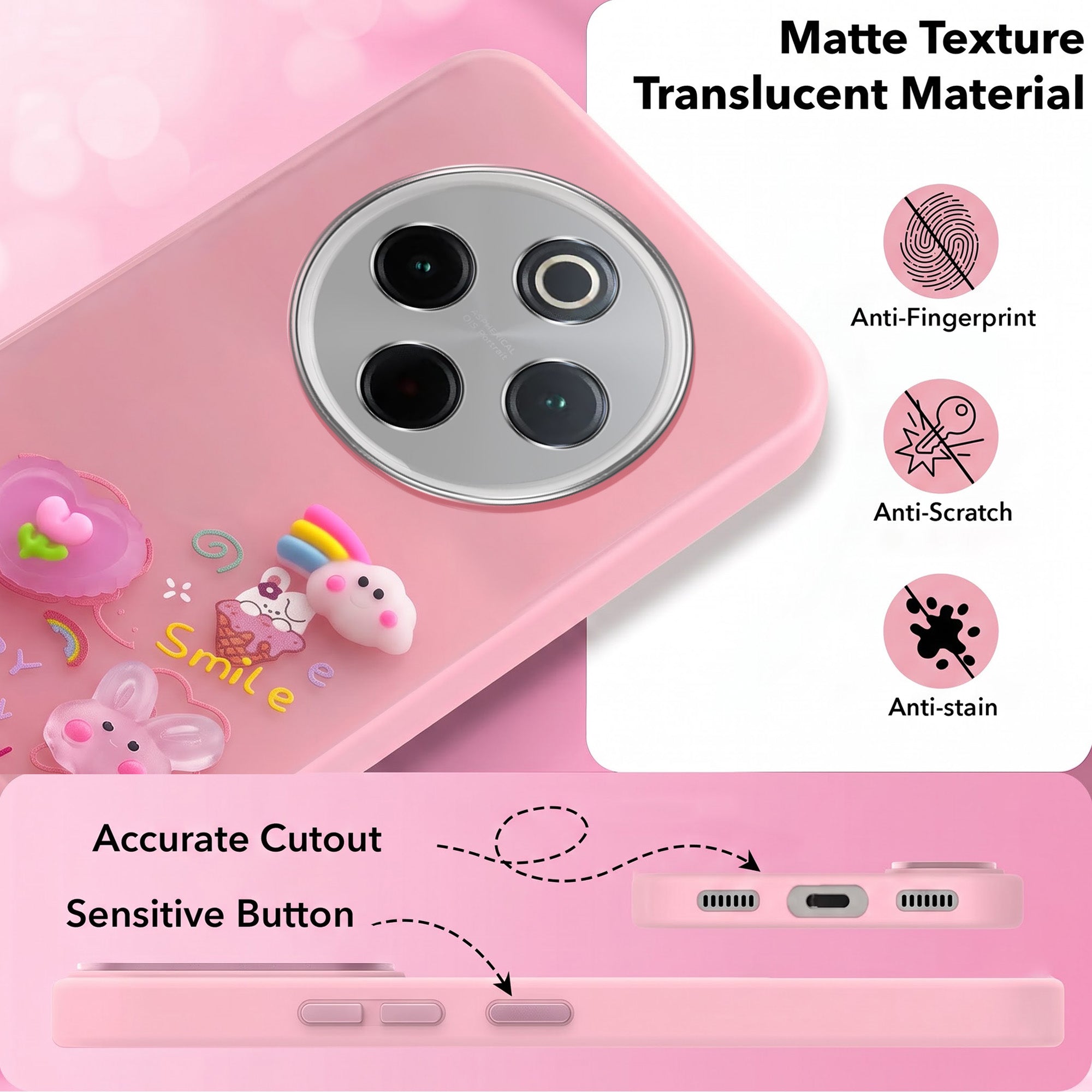 For Vivo T4 Back Cover Case (3D Cute Cartoons | Hard Back Side Soft | Matte Premium Finish | HD Printing)