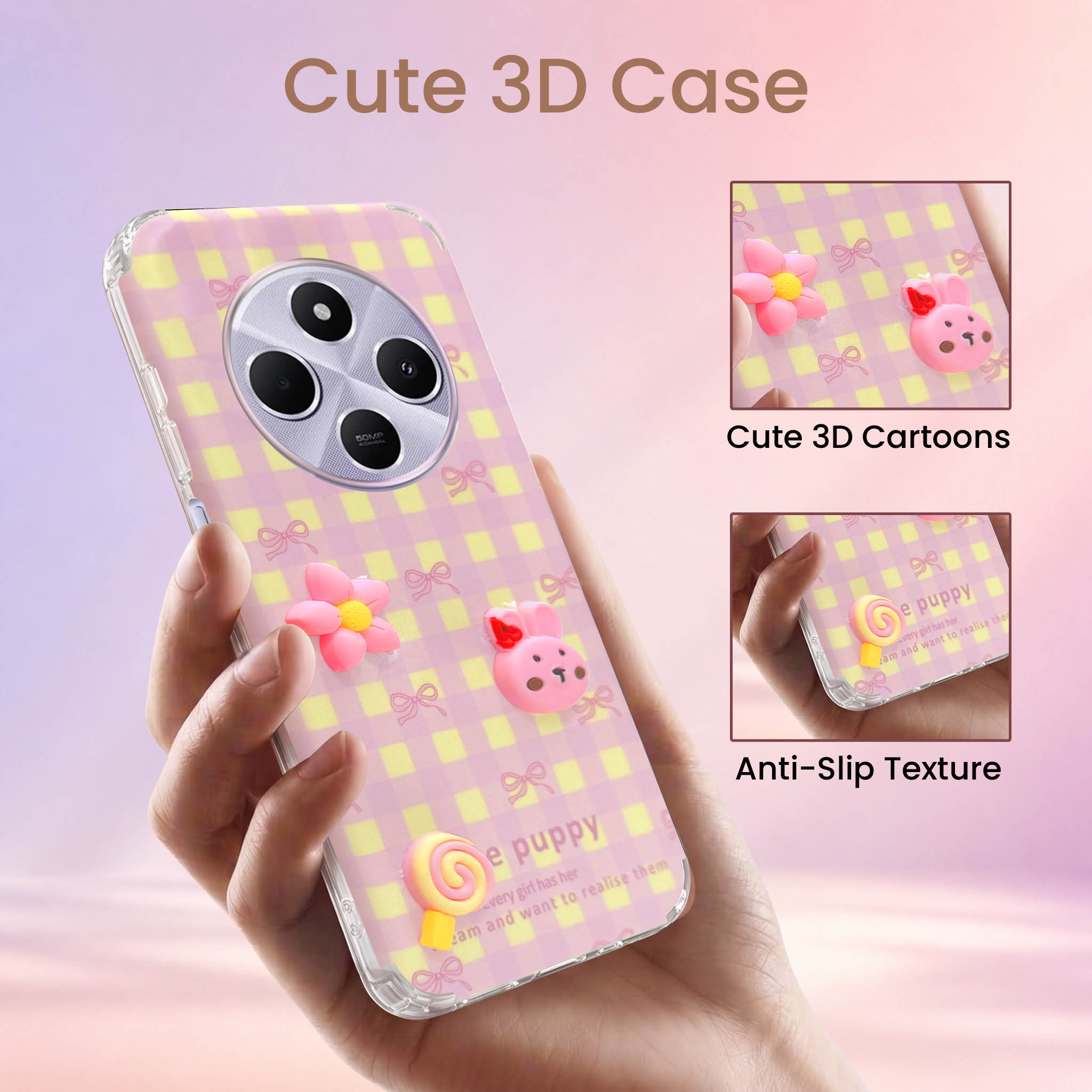 For Redmi A4 5G | Xiaomi Redmi 14C Back Cover Case (3D Cute Cartoons | Hard Back Side Soft | Matte Premium Finish | HD Printing)
