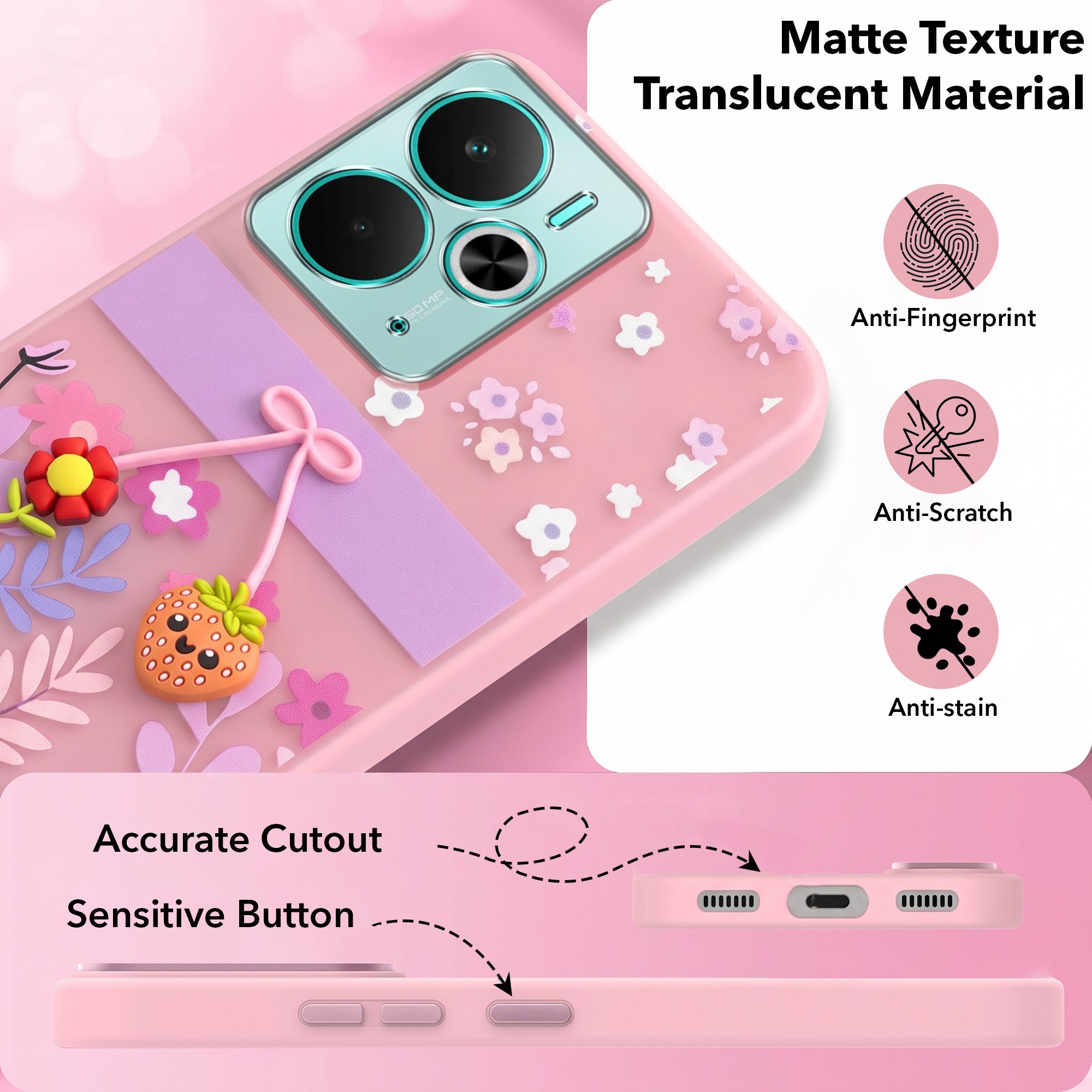 For Realme 16 Pro Back Cover Case (3D Cute Cartoons | Hard Back Side Soft | Matte Premium Finish | HD Printing)