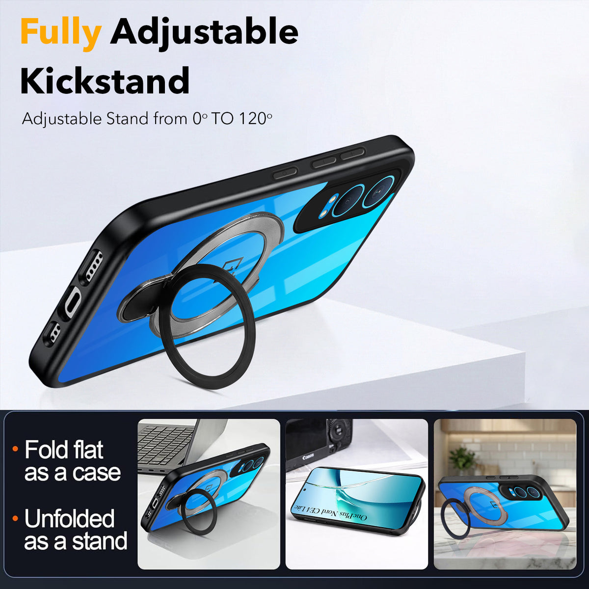 For OnePlus Nord CE 4 Lite Back Cover Case (Kick Stand Ring Holder | Life time Anti Yellow | Camera Protection)
