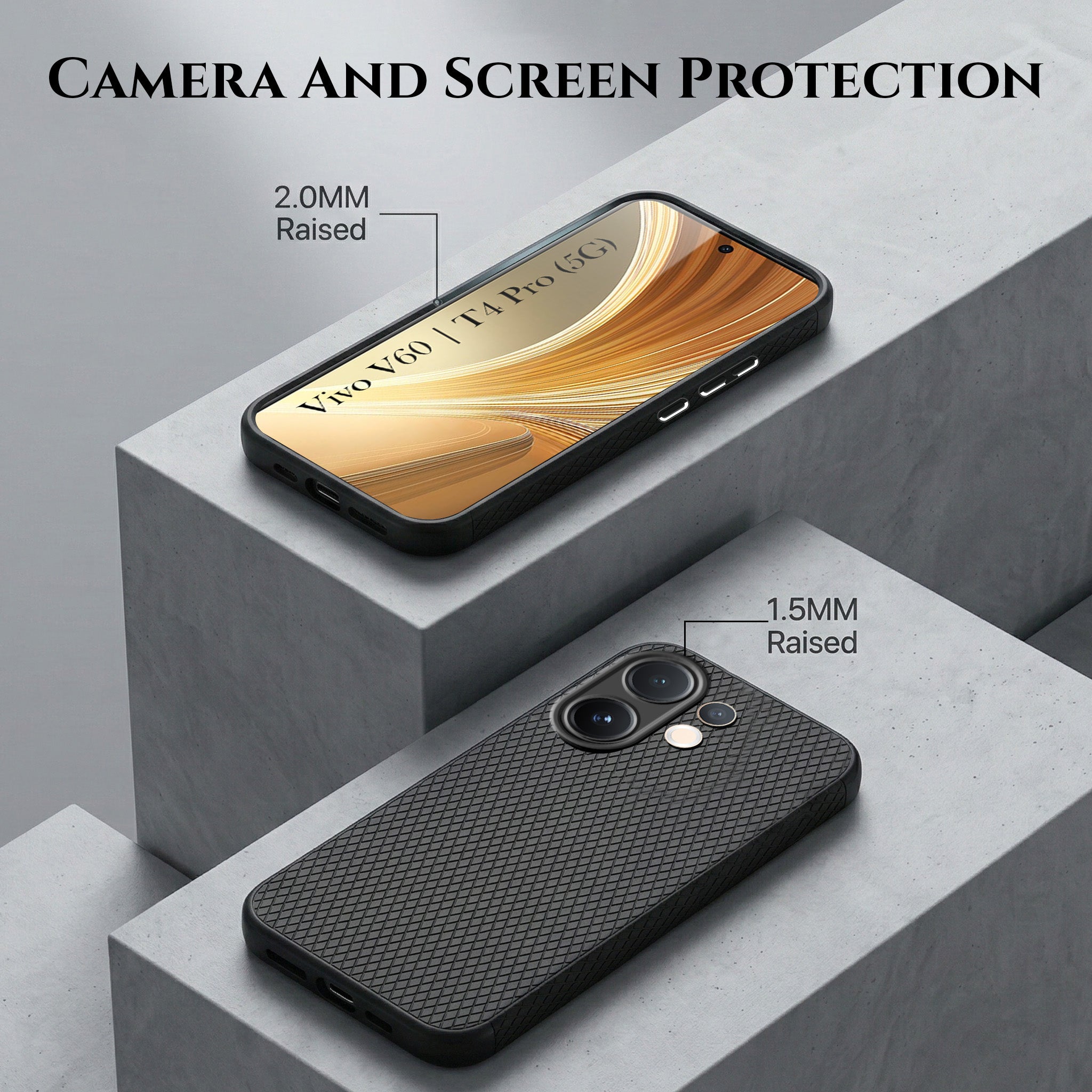 For Vivo V60 | Vivo T4 Pro Combo with Back Cover and 9H Tempered Glass (Liquid Silicone | Camera Protection | Oleophobic Coating Screen Glass)
