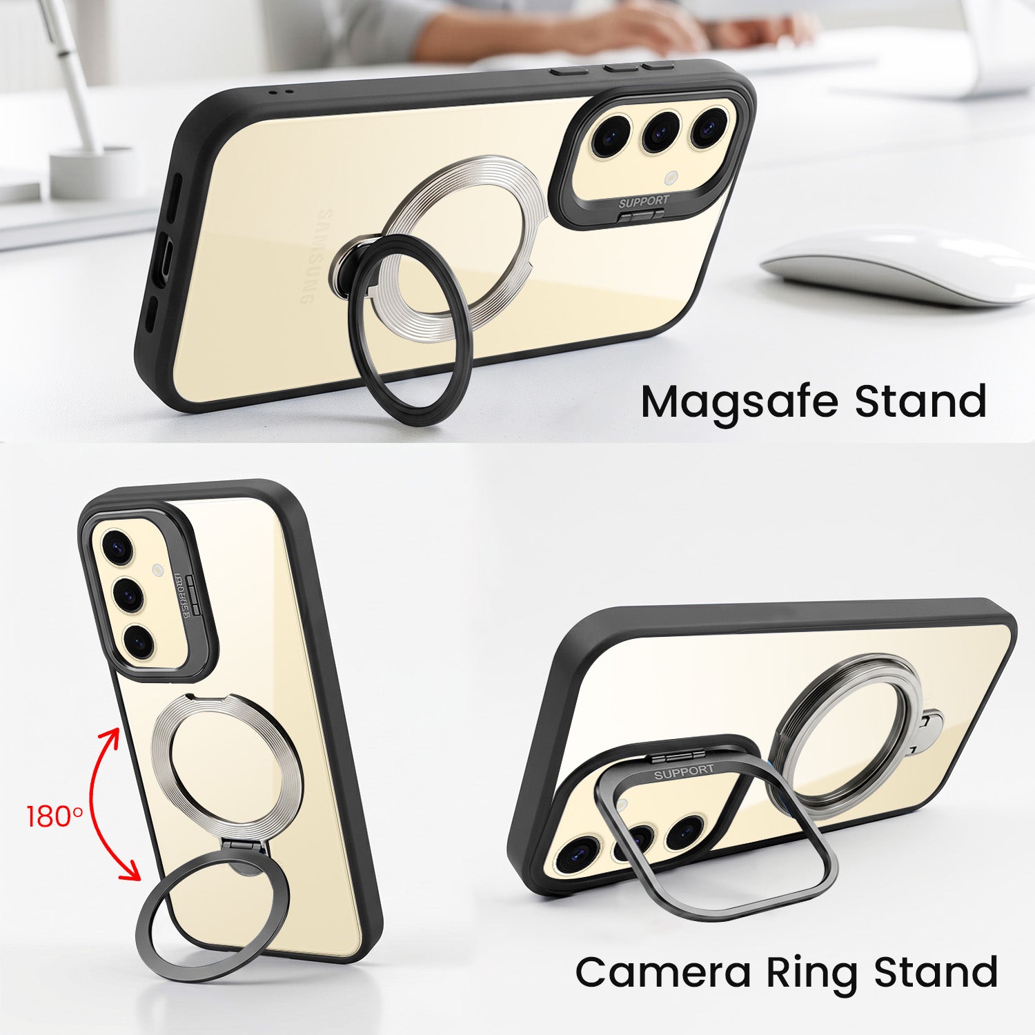 For Samsung Galaxy S24 Back Cover Case Crystal (Lifetime Anti Yellow | Magnetic Ring Stand | Camera Lens Protection | MagSafe Compatible)
