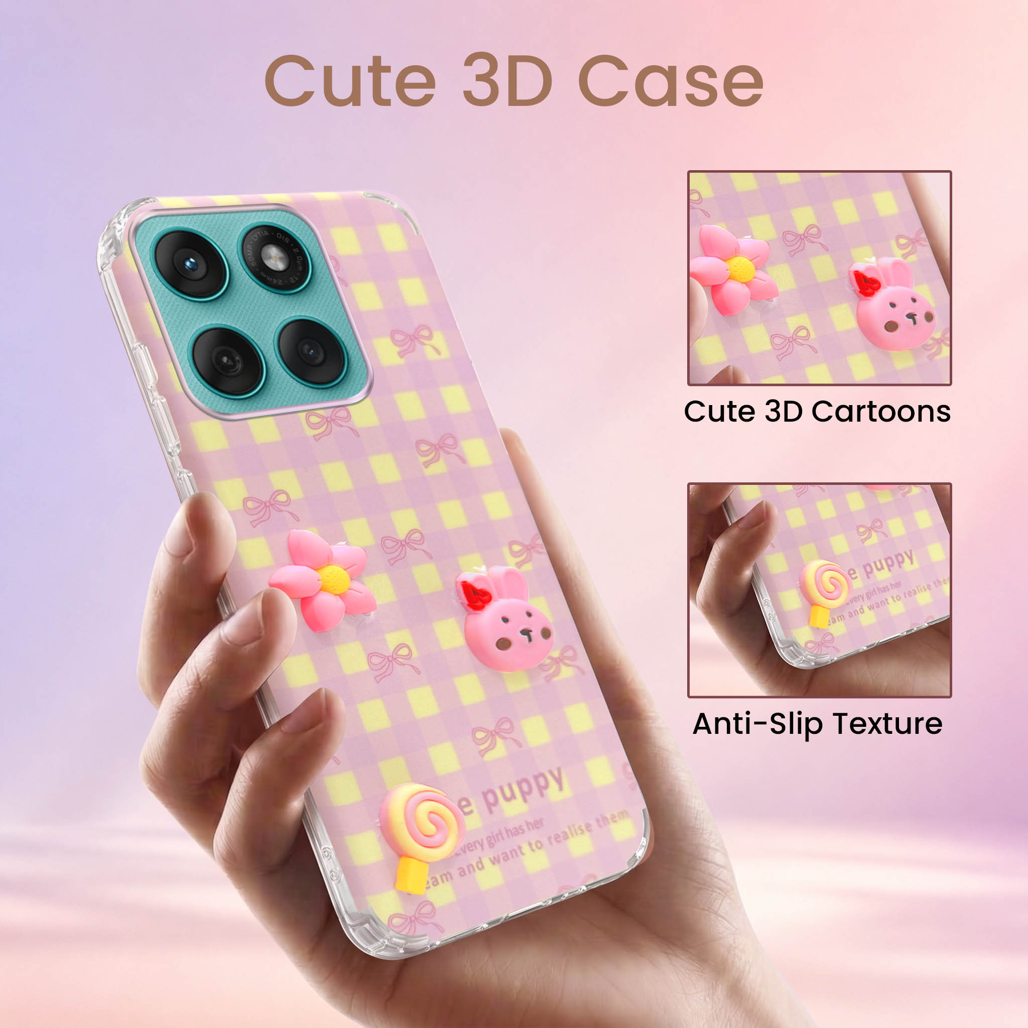 For Motorola Moto Edge 60 Fusion Back Cover Case (3D Cute Cartoons | Hard Back Side Soft | Matte Premium Finish | HD Printing)