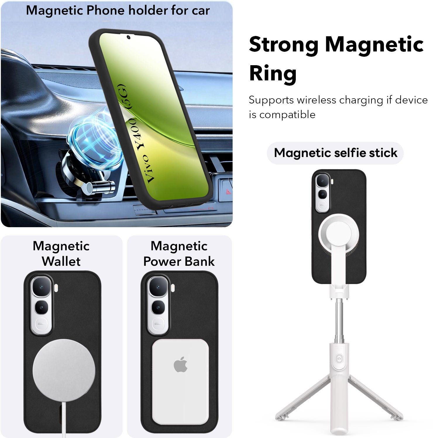 For Vivo Y400 Back Cover Case Leather Finish (MagSafe Compatible Wireless Charging | Soft Touch | Camera Bump Protection)