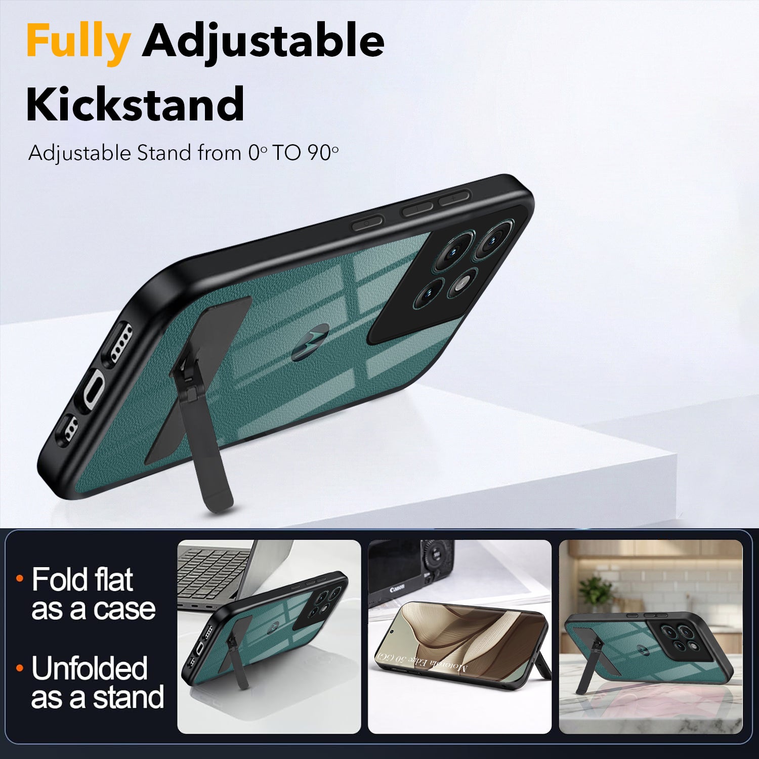 For Motorola Moto Edge 50 5G Back Cover Case (Built-in Stand | Lifetime Anti Yellow | Kickstand Shockproof | Camera Protection | MagSafe Compatible)