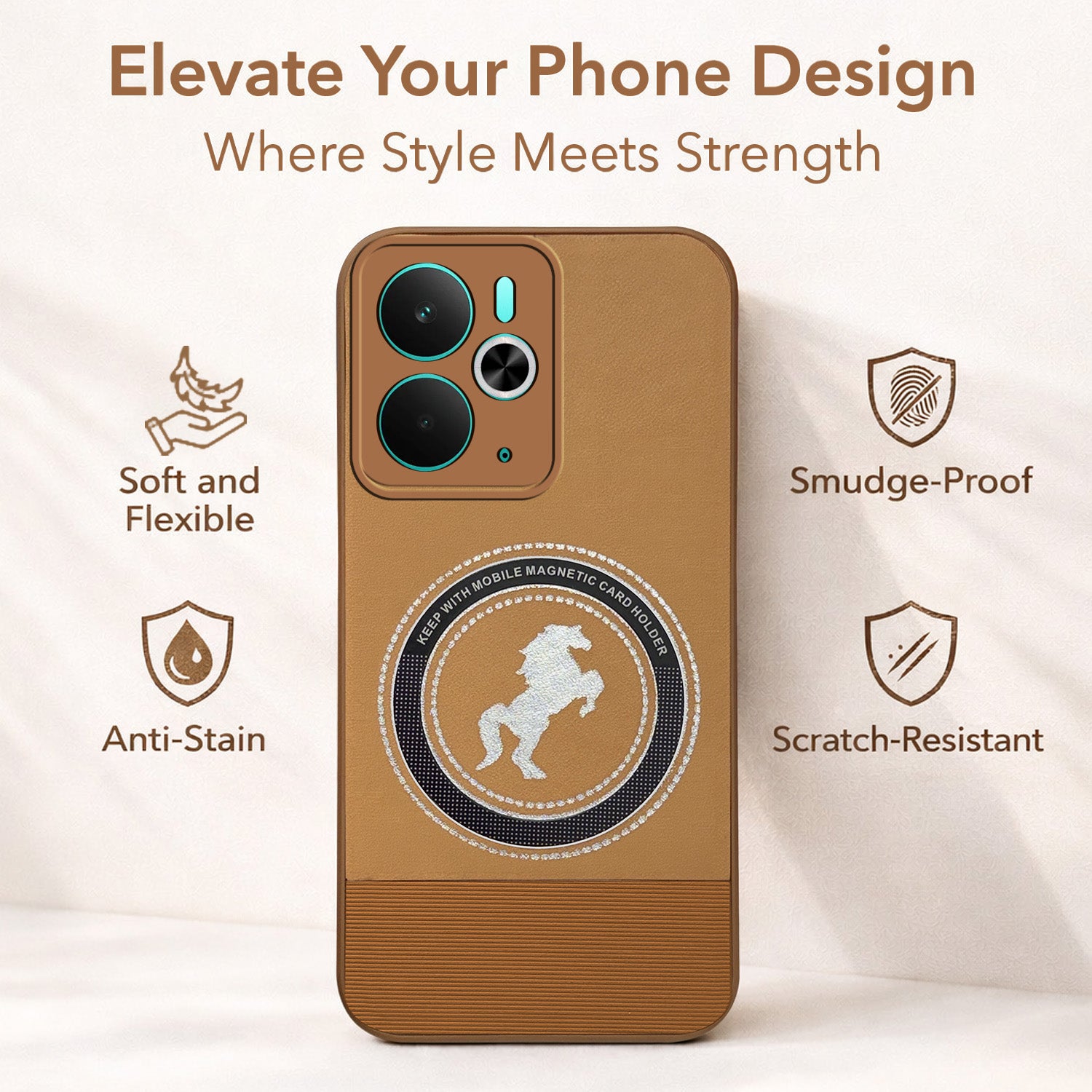 For Realme 14T Back Cover Case PU Leather Finish (Professional Minimalist Texture | MagSafe Compatile | Camera Protection | Sleek Sober Formal)