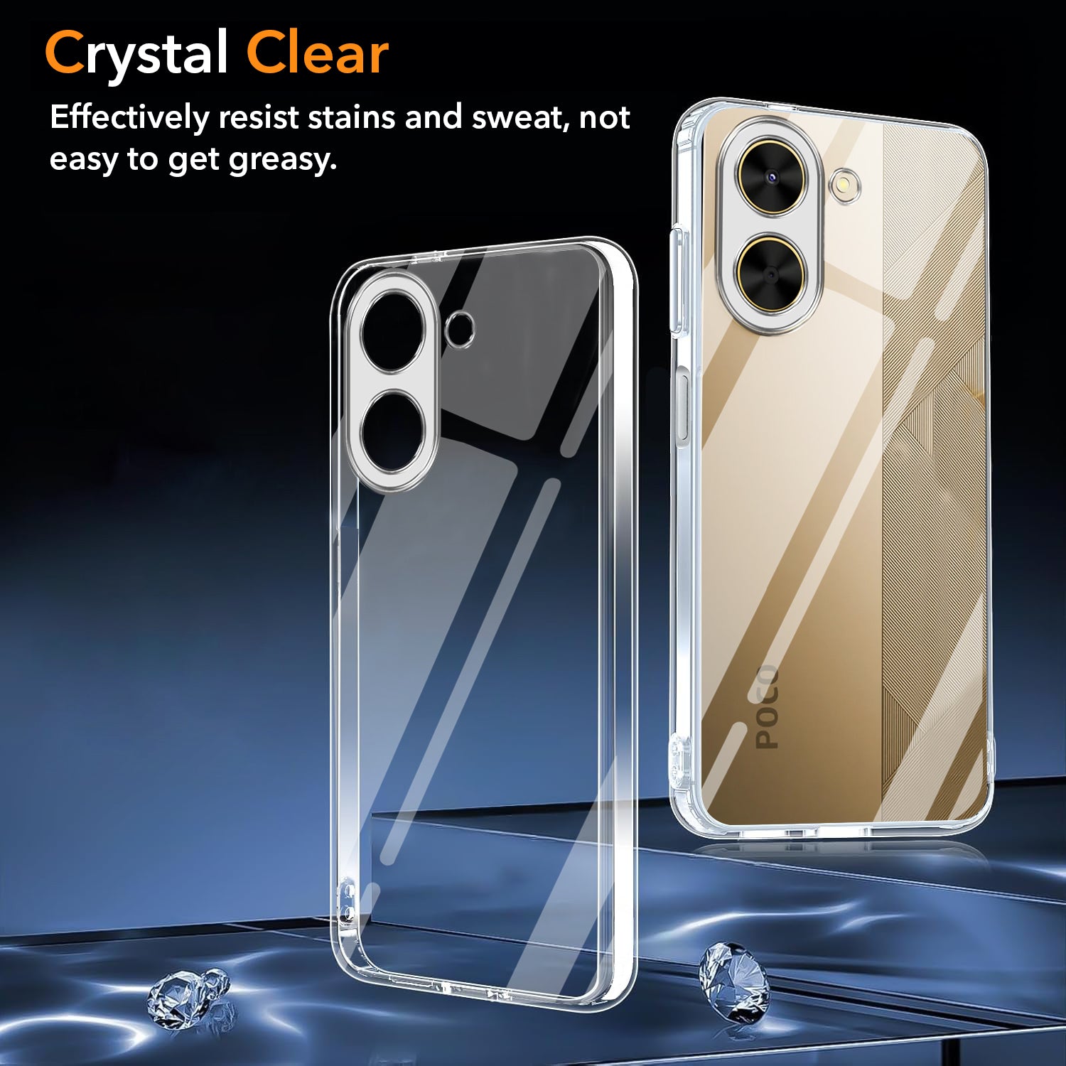 For Poco C71 Back Cover Case (Hybrid Crystal panel with Side Soft PU | Camera Protection | HD Clear Shockproof)