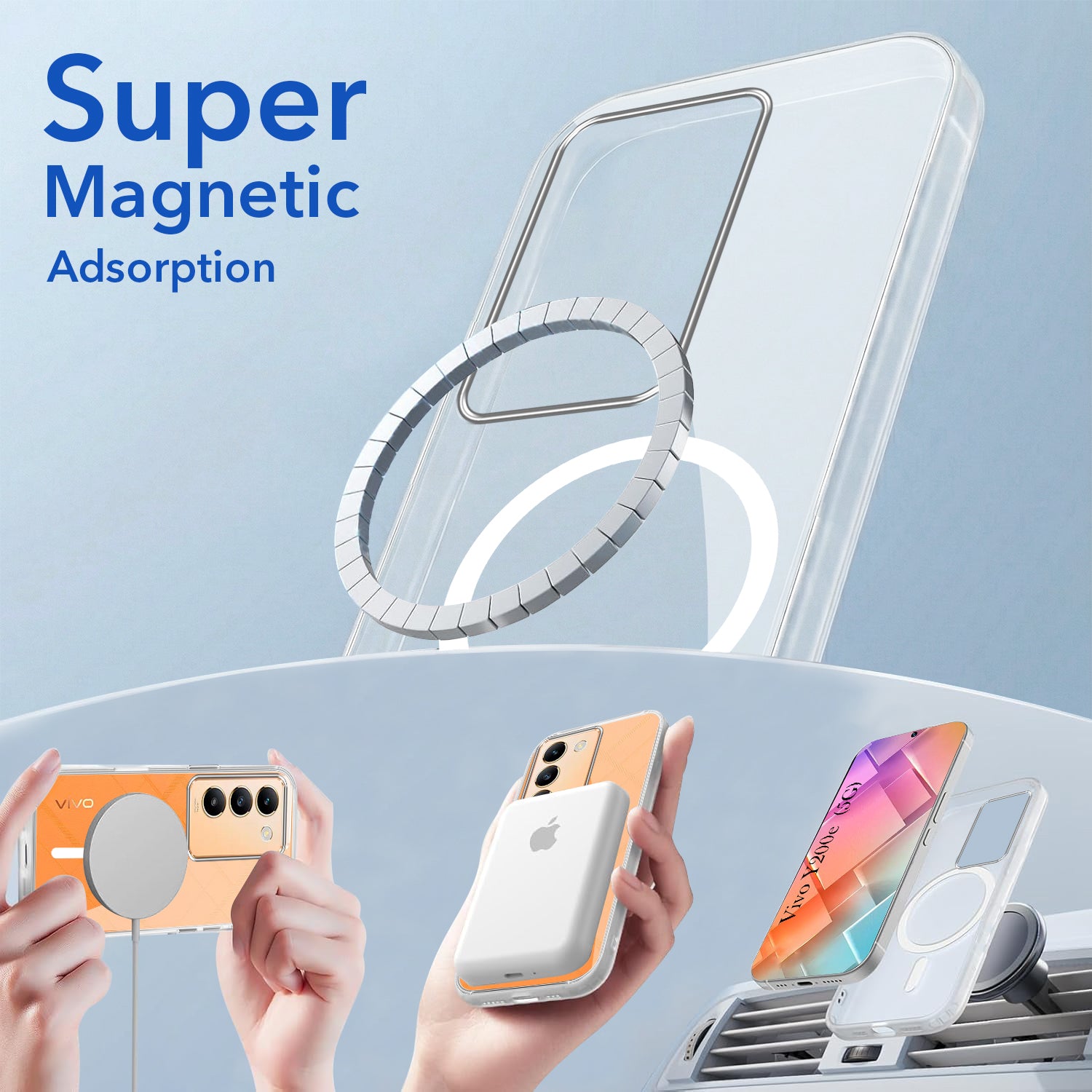 For Vivo Y200e Back Cover Case Lifetime Anti-Yellow MagSafe Compatible Clear (Sleek Hard Crystal | Shockproof and Camera Protection)