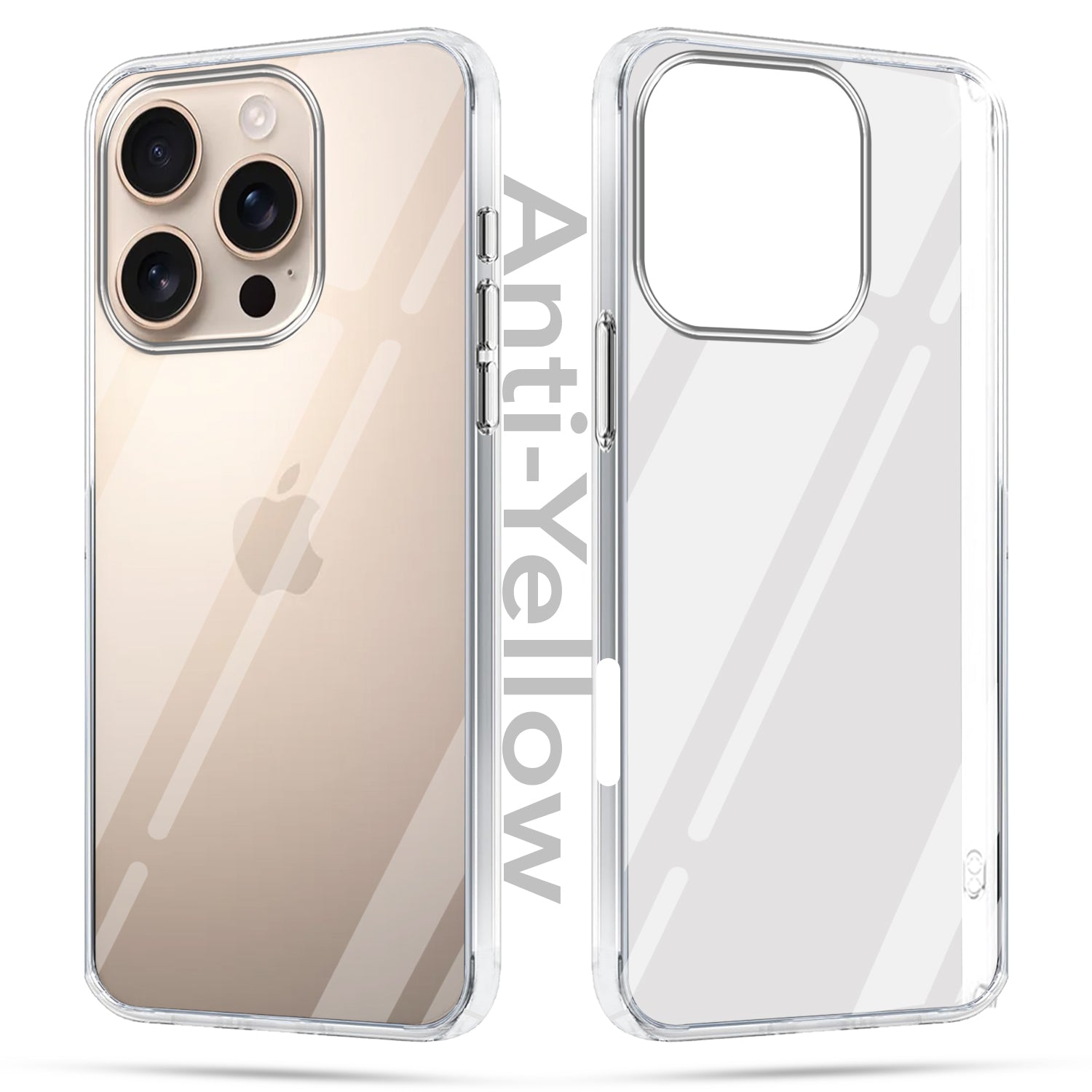 For Apple iPhone 16 Pro Combo with Back Cover and 9H Tempered Glass (Lifetime Anti-Yellow | Sleek Hard Crystal | Oleophobic Coating Screen Glass)