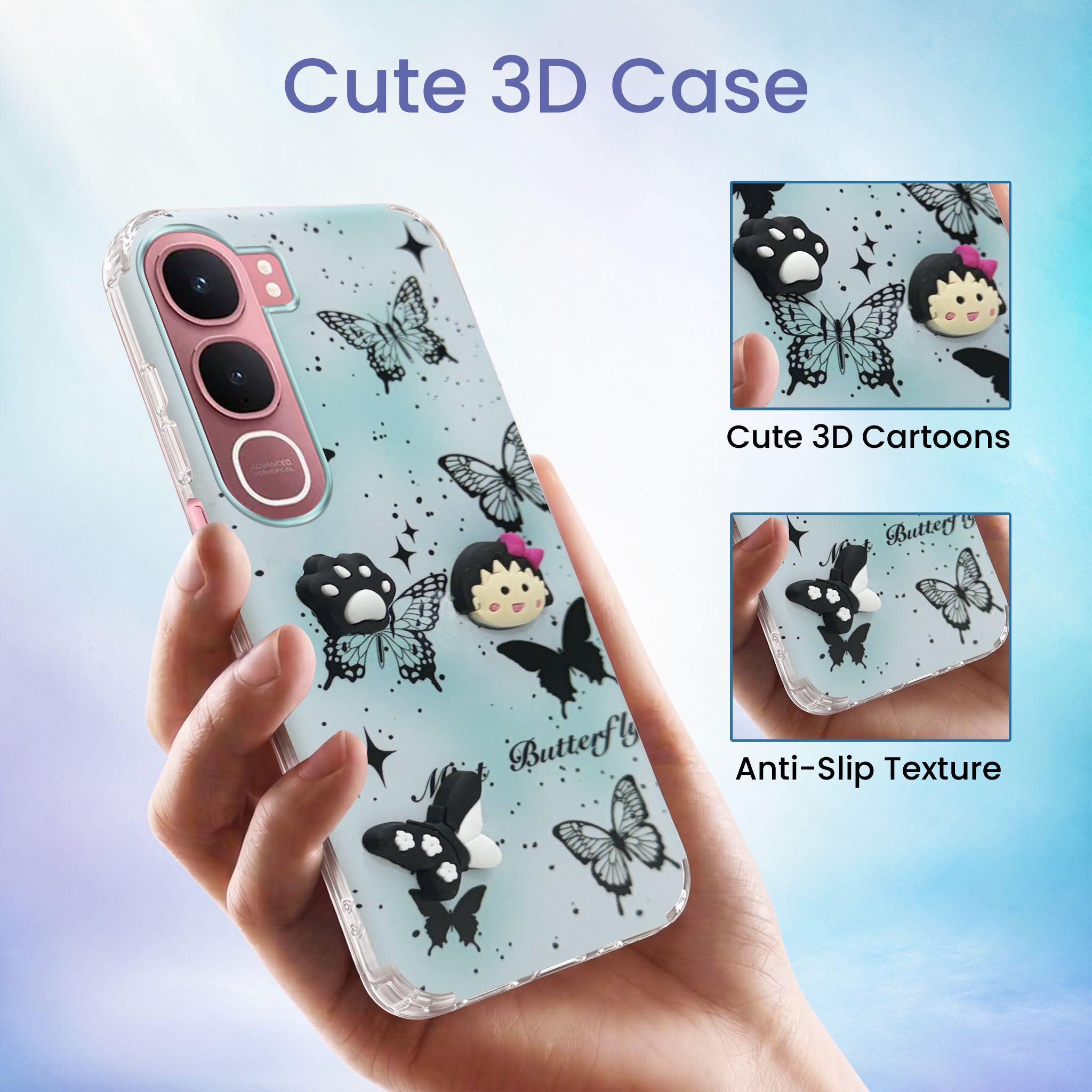 For Vivo Y31 5G Back Cover Case (3D Cute Cartoons | Hard Back Side Soft | Matte Premium Finish | HD Printing)