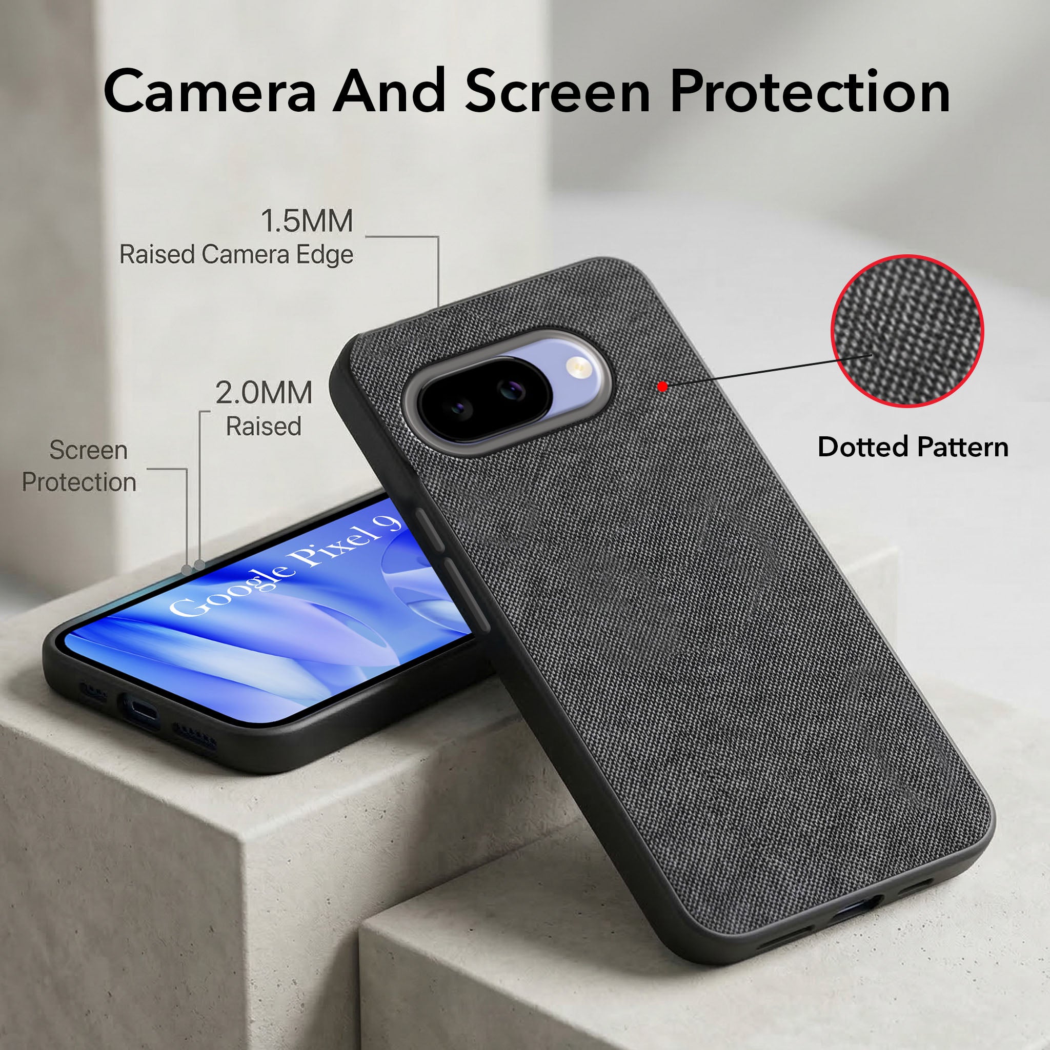 For Google Pixel 9A Combo (Textured Grip Design | Micro-Fiber Cloth Inside | Oleophobic Coating Screen Glass)