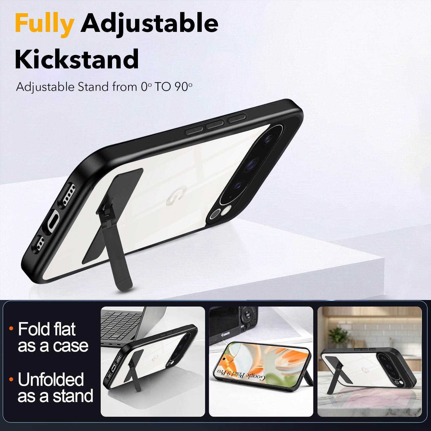 For Google Pixel 9 Pro Back Cover Case (Built-in Stand | Lifetime Anti Yellow | Kickstand Shockproof | Camera Protection | MagSafe Compatible)