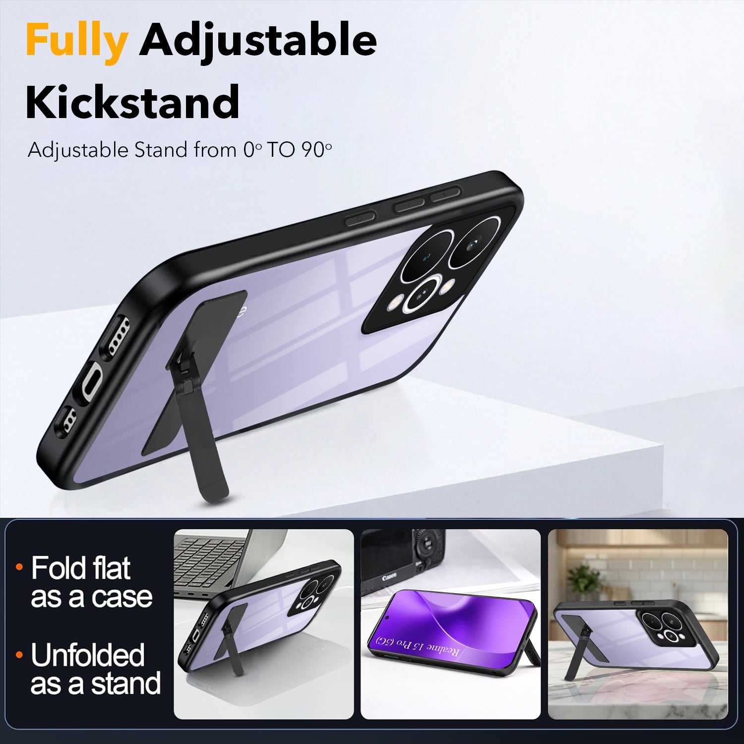 For Realme 15 Pro Back Cover Case (Built-in Stand | Lifetime Anti Yellow | Kickstand Shockproof | Camera Protection | MagSafe Compatible)