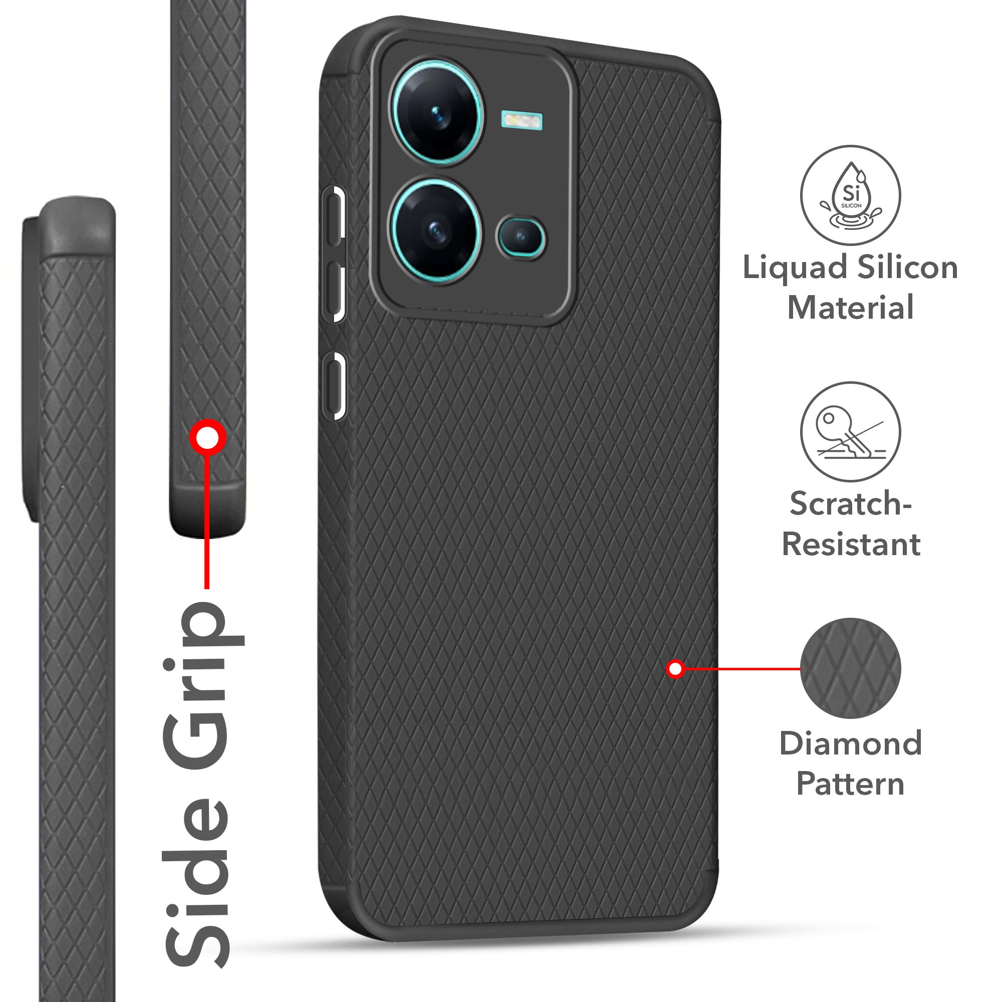 For Vivo V25 5G Back Cover Case (Liquid Silicone | Side Grip | Camera Protection)