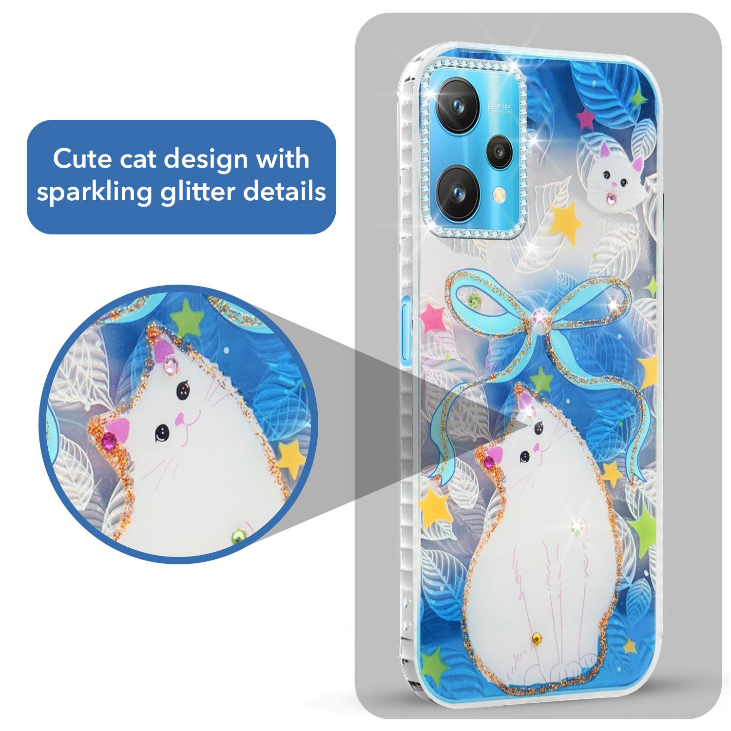 For Realme 9 Pro Back Cover Case (Luxury Floral Glitter Cute Butterfly | Diamond Studded Camera Bump | Girls & Women Design)