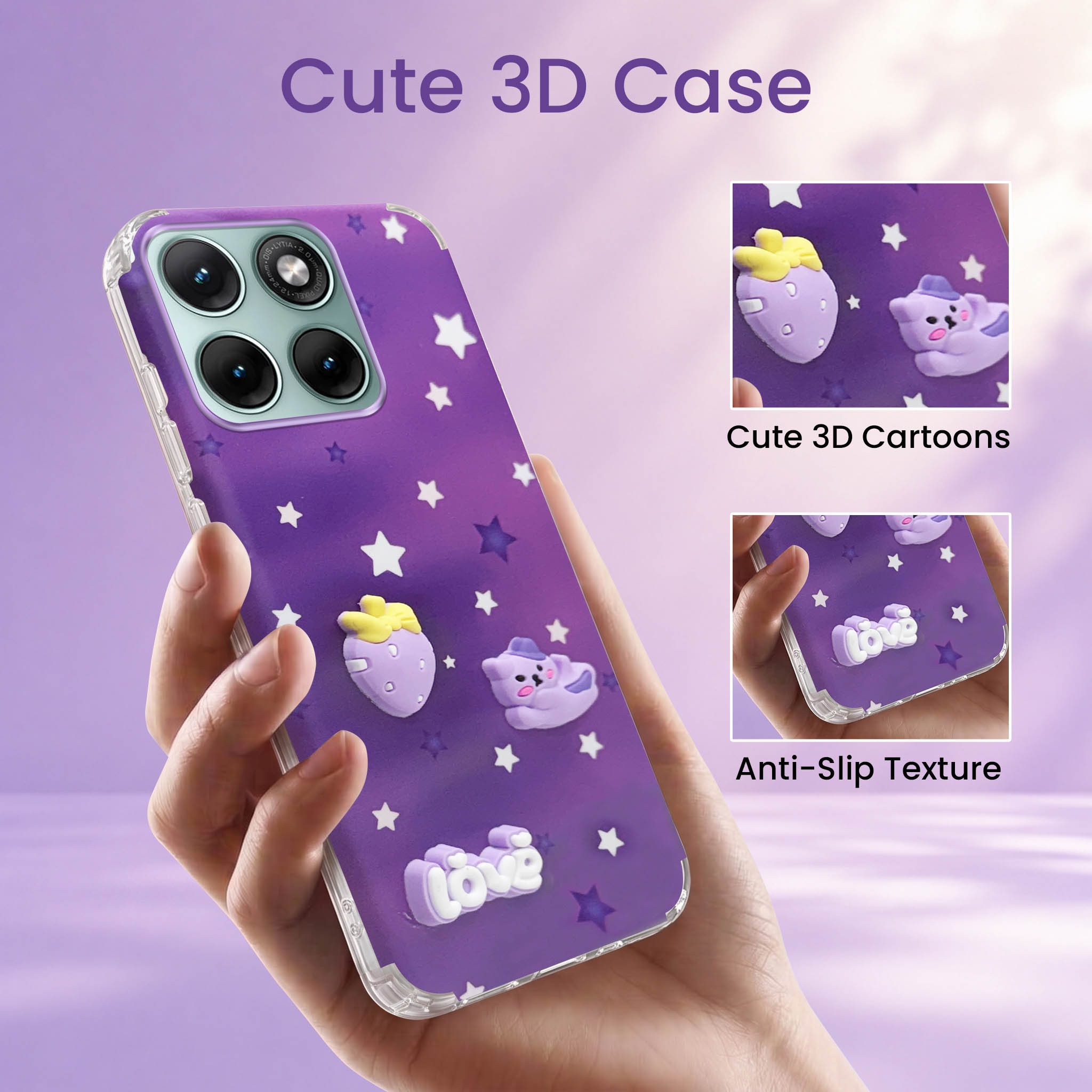 For Motorola Moto Edge 70 Fusion Back Cover Case (3D Cute Cartoons | Hard Back Side Soft | Matte Premium Finish | HD Printing)