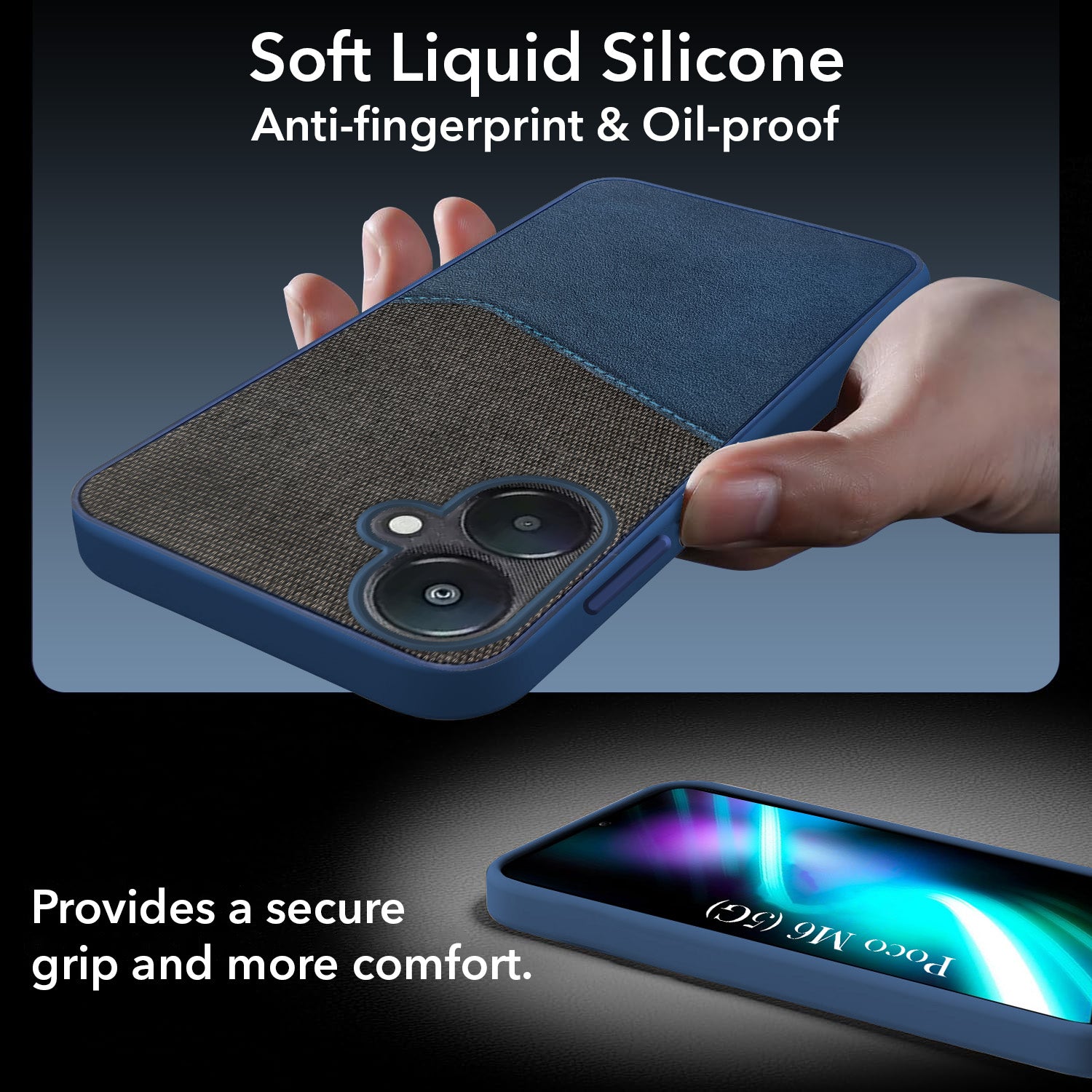For Poco M6 5G Back Cover Case (Dual PU Leather Stitch | Professional Minimalist | Soft and Flexible)