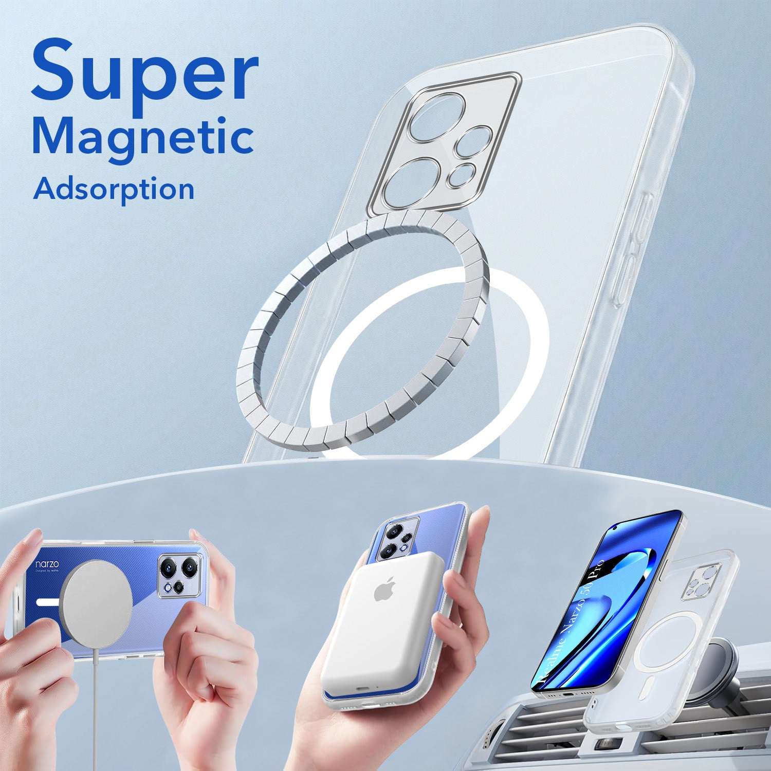 For Realme Narzo 50 Pro Back Cover Case Lifetime Anti-Yellow MagSafe Compatible Clear (Sleek Hard Crystal | Shockproof and Camera Protection)