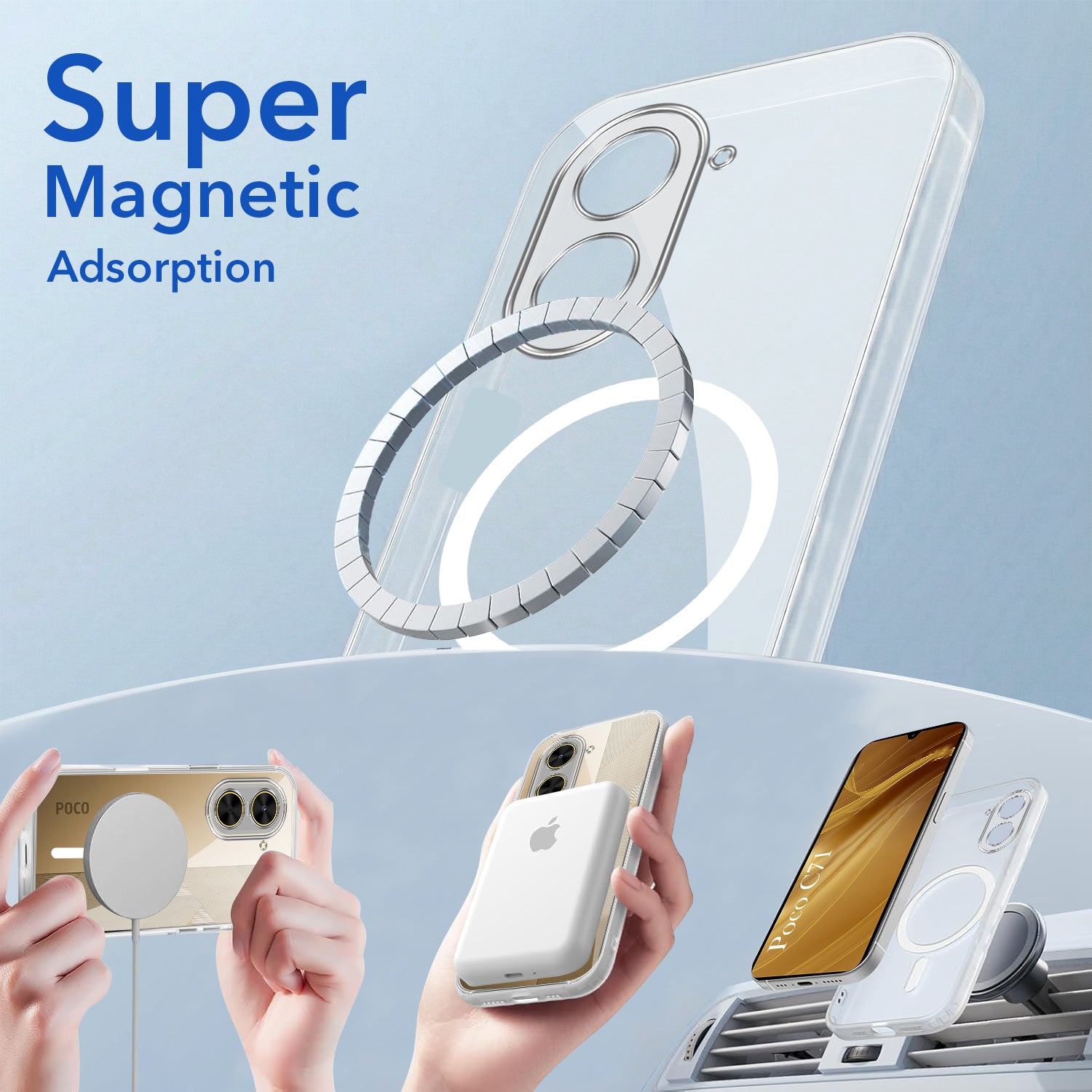 For Poco C71 Back Cover Case Lifetime Anti-Yellow MagSafe Compatible Clear (Sleek Hard Crystal | Shockproof and Camera Protection)