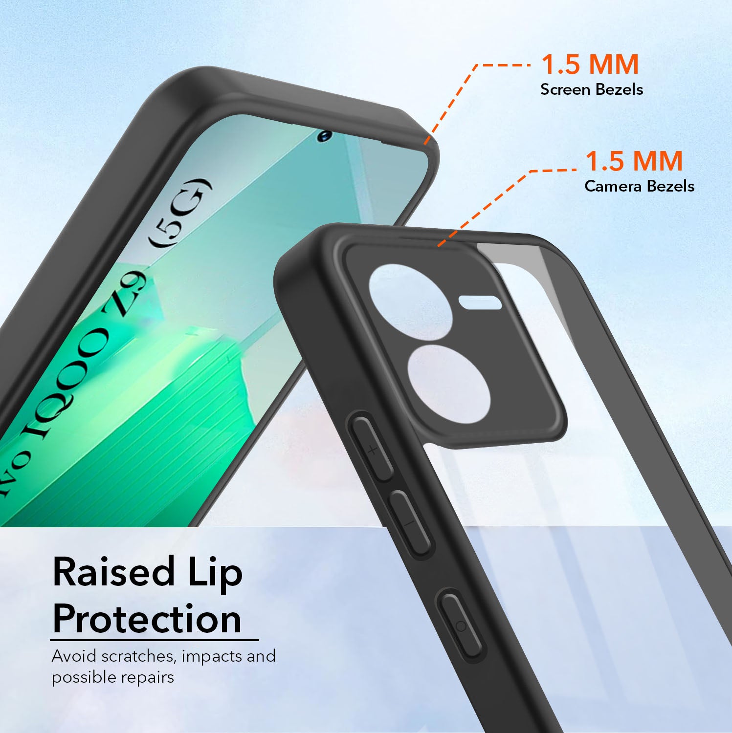 For Vivo IQOO Z9 5G Combo with Back Cover and 9H Tempered Glass (Lifetime Anti-Yellow | Crystal Clear Shockproof | Oleophobic Coating Screen Glass)