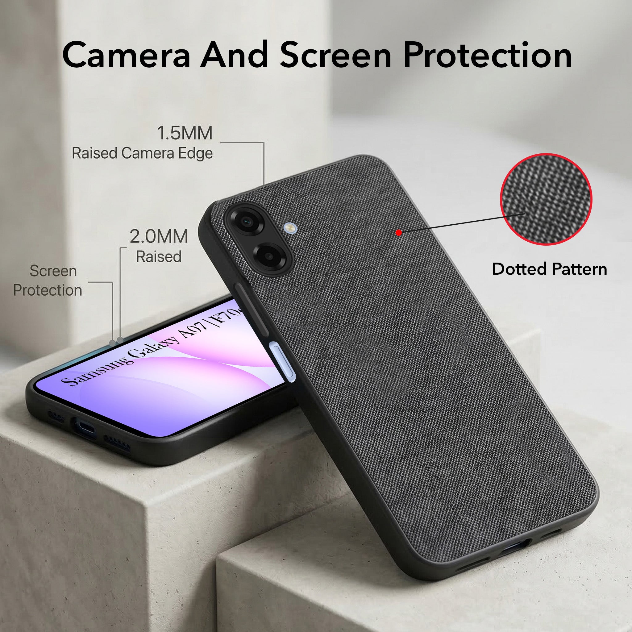 For Samsung Galaxy A07 5G | F70e 5G Combo (Textured Grip Design | Micro-Fiber Cloth Inside | Oleophobic Coating Screen Glass)