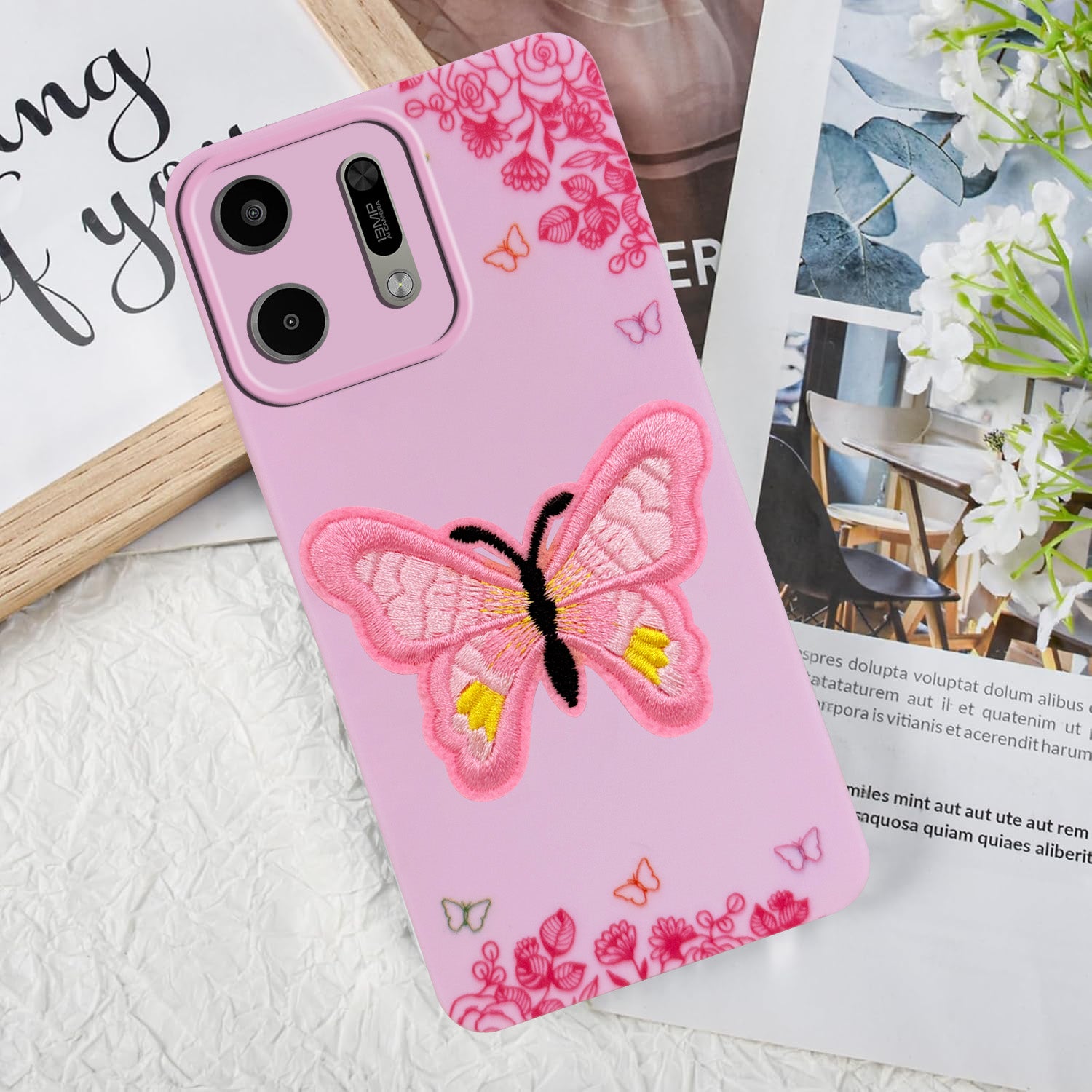 For Lava Virat V1 5G Back Cover Case (Soft Butterfly Embroidery | Women Teen Girls | Camera Protection| Matte Silicone)