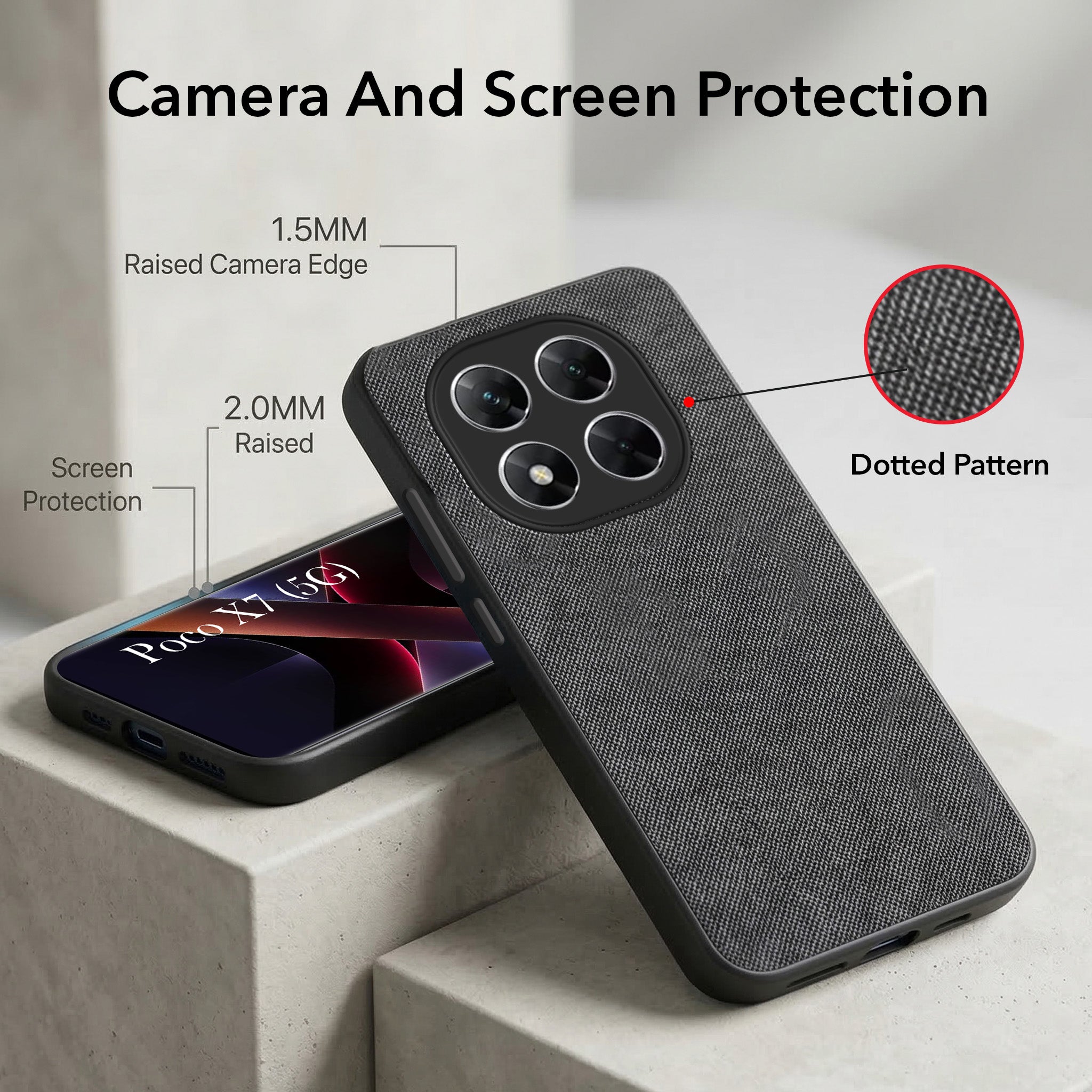 For Xiaomi Poco X7 Combo with Back Cover and 9H Tempered Glass (Textured Grip Design | Micro-Fiber Cloth Inside | Oleophobic Coating Screen Glass)