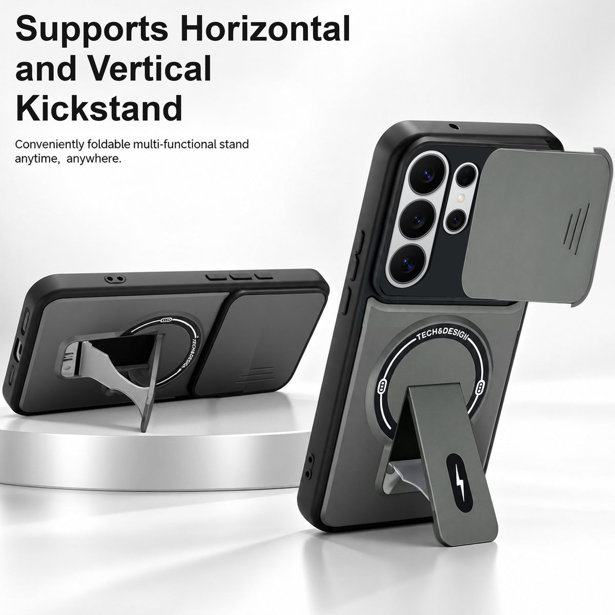 For Samsung Galaxy S26 Ultra Back Case Cover Metallic (Hybrid Armor Kickstand | Sliding Shutter Camera Protection | MagSafe Compatible)