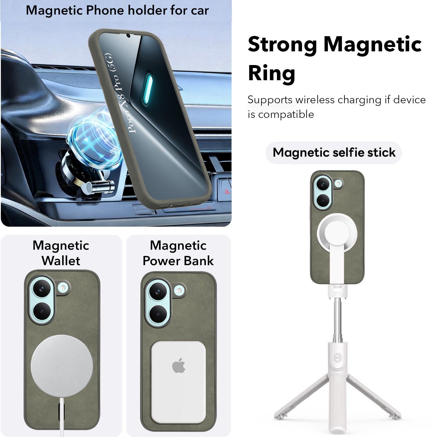 For Poco X8 Pro Back Cover Case Leather Finish (MagSafe Compatible Wireless Charging | Soft Touch | Camera Bump Protection)