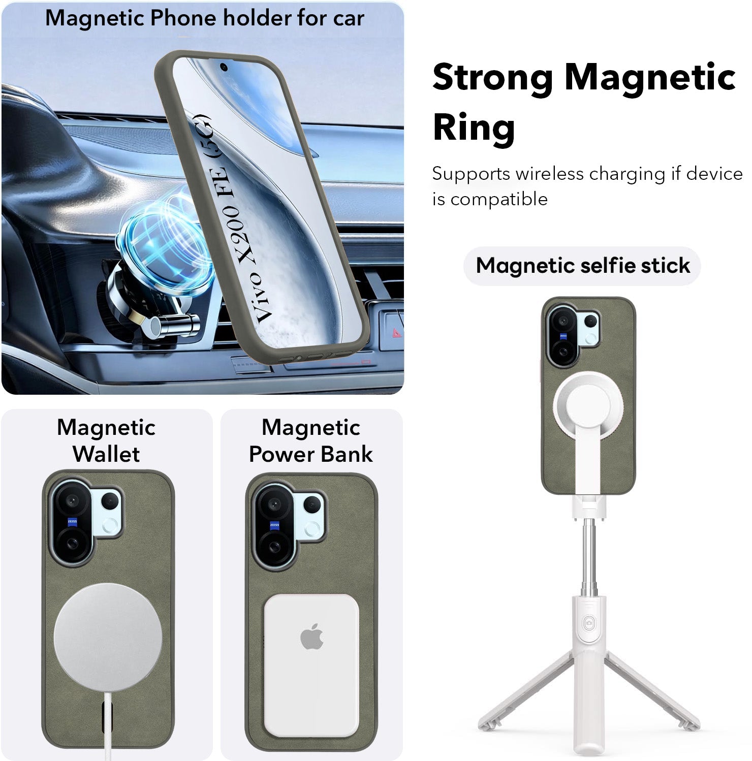 For Vivo X200 FE Back Cover Case Leather Finish (MagSafe Compatible Wireless Charging | Soft Touch | Camera Bump Protection)