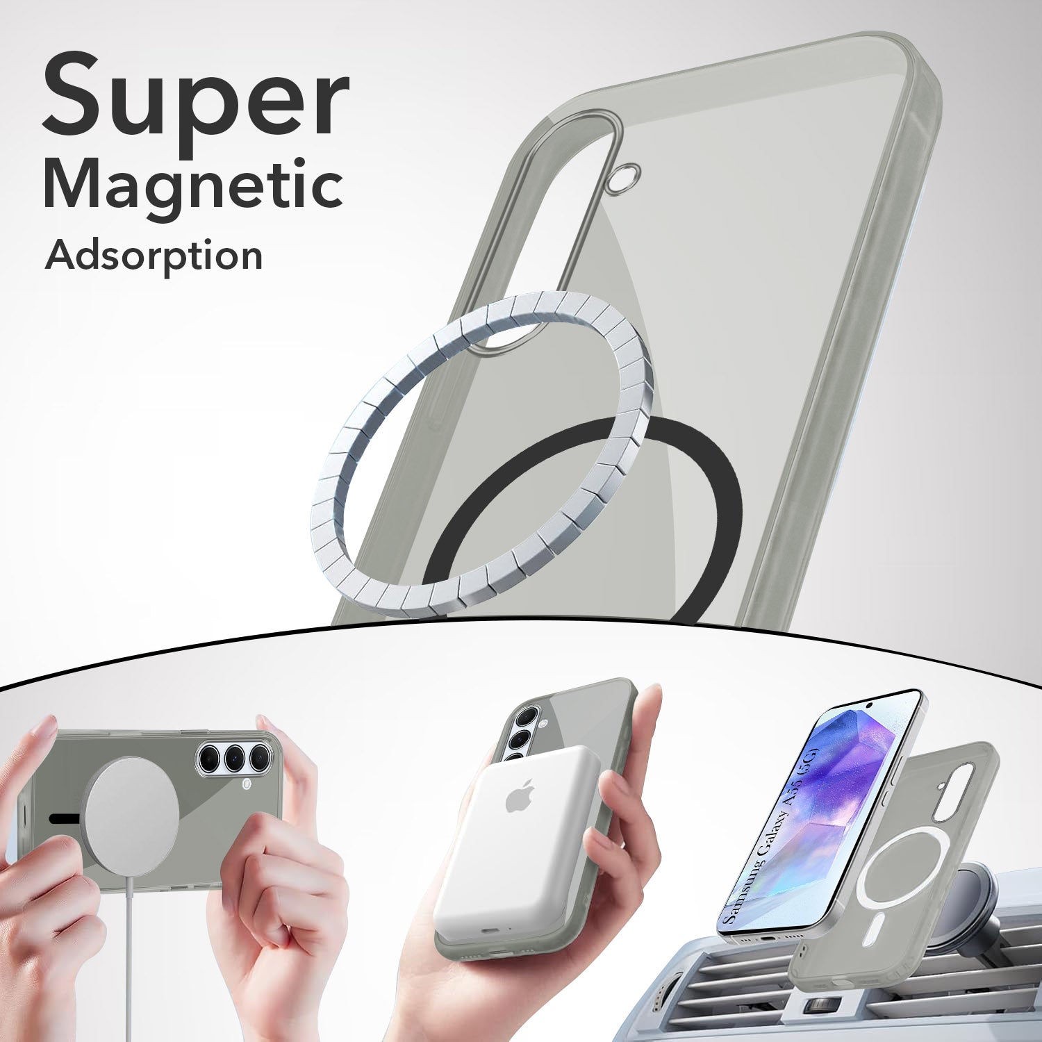 For Samsung Galaxy A55 5G Back Cover Case Lifetime Anti-Yellow MagSafe Compatible Clear (Sleek Hard Crystal | Shockproof and Camera Protection)