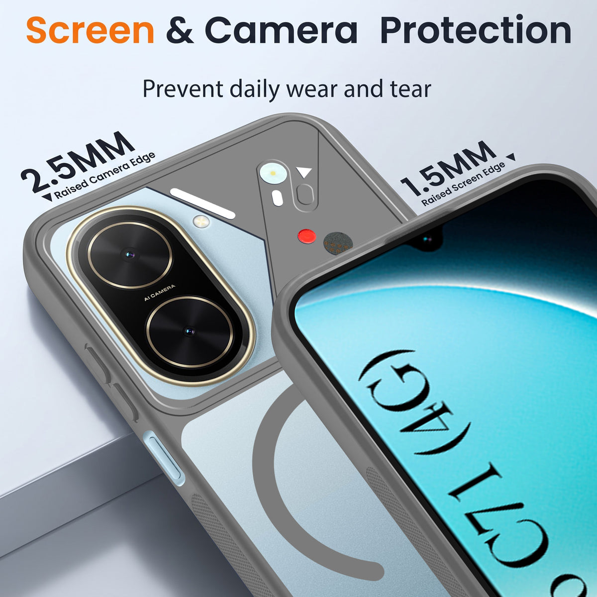 For Poco C71 Back Cover Case Lifetime Anti-Yellow Clear (Camera Protection | Side Grip | Wireless MagSafe Compatible)