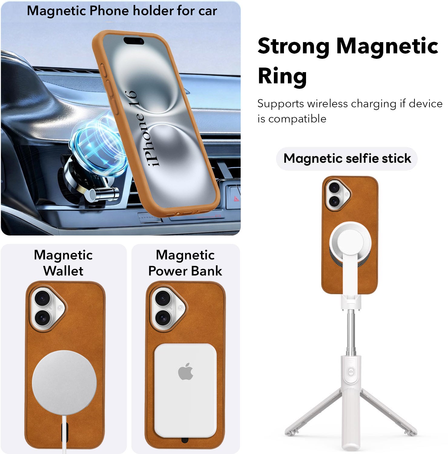 For Apple iPhone 16 Back Cover Case (Sleek Leather Finish | MagSafe Compatible Wireless Charging | Camera Bump Protection)