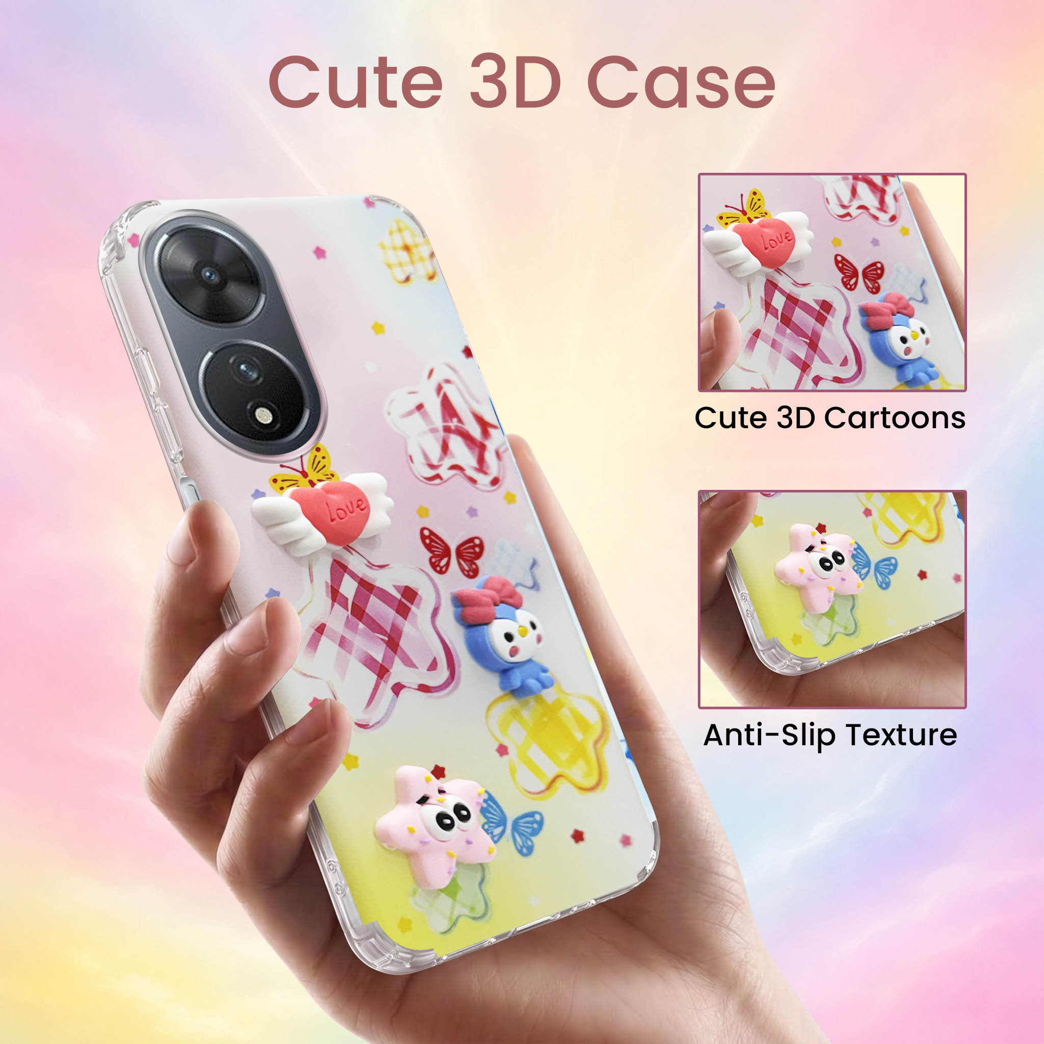 For Vivo T2 Back Cover Case (3D Cute Cartoons | Hard Back Side Soft | Matte Premium Finish | HD Printing)